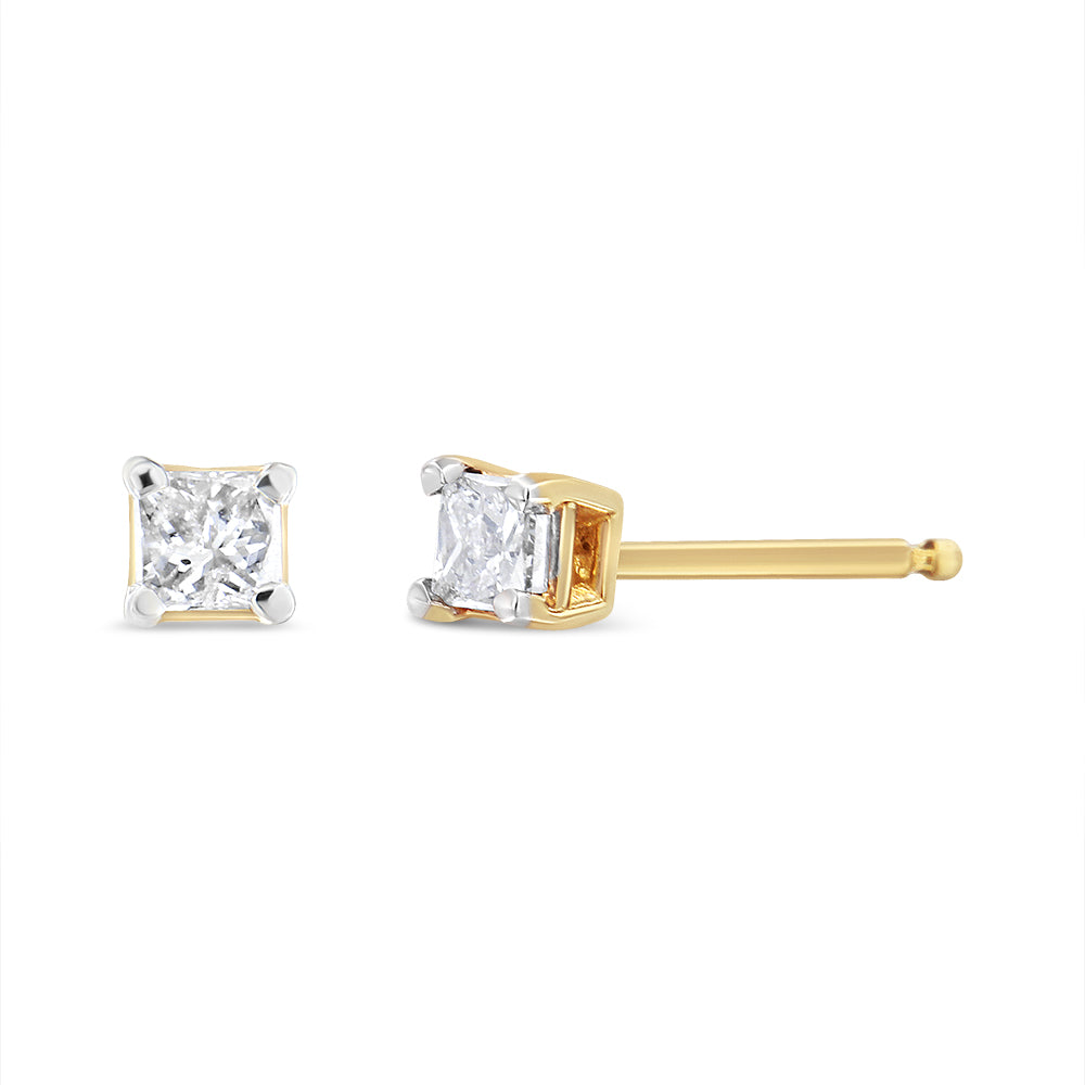 AGS Certified Princess-Cut Square Diamond 4-Prong Solitaire Stud Earrings in 14K Gold (J-K Color, I1-I2 Clarity) - Friggin Jewelry Premium