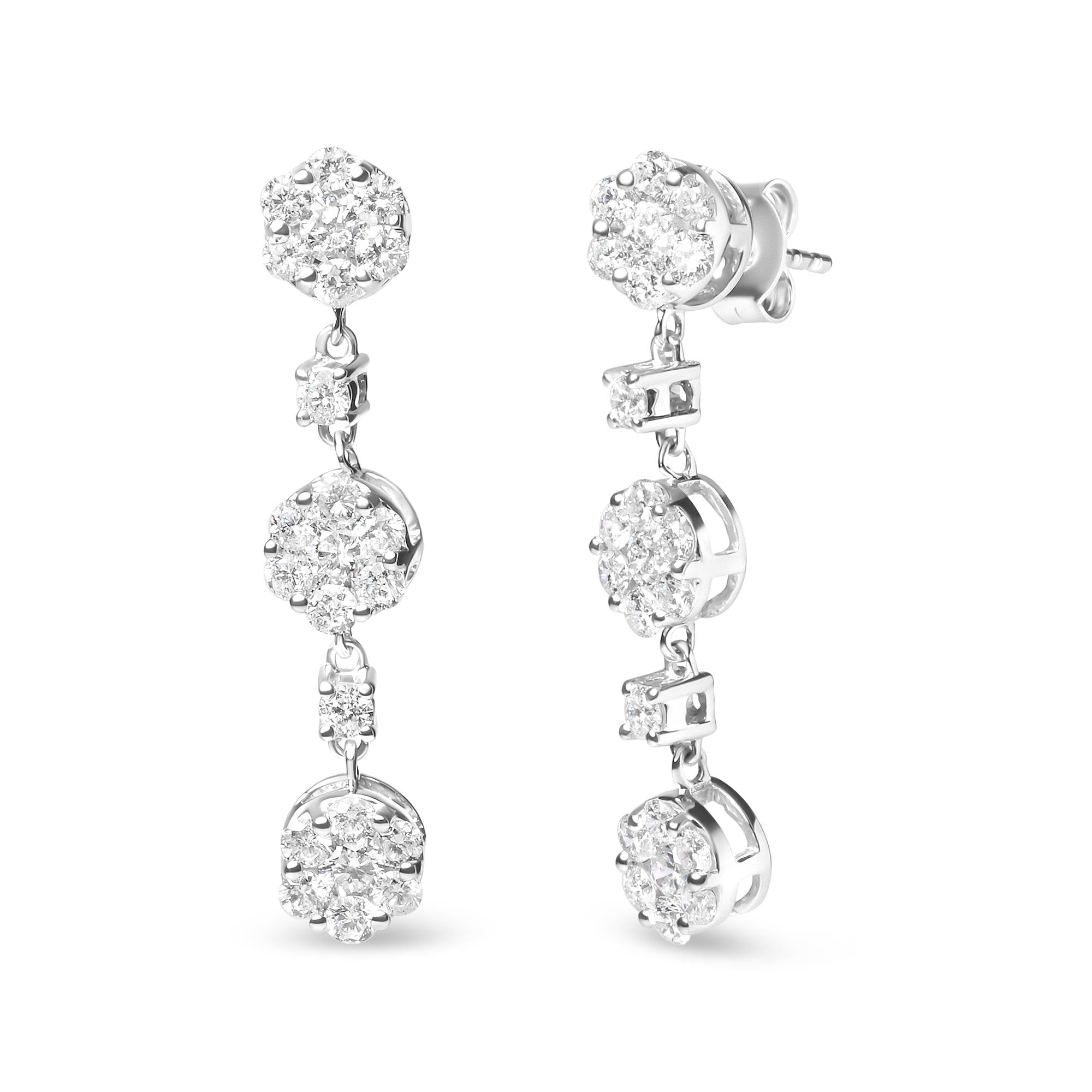 14K White Gold 2.00 Cttw Diamond Composite Cluster Floral Drop Earrings (I-J Color, I1-I2 Clarity) - Friggin Jewelry