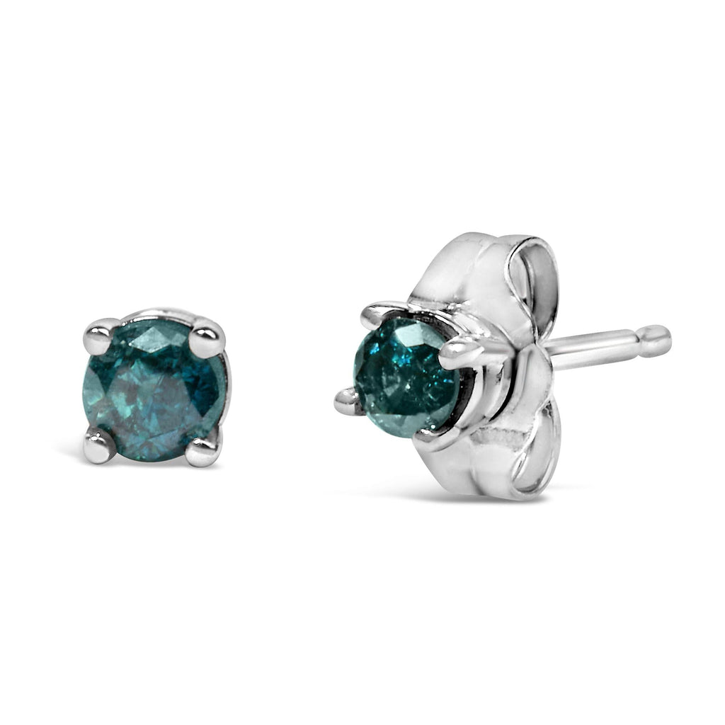 .925 Sterling Silver 0.15 Cttw Round Brilliant-Cut Diamond Classic 4-Prong Stud Earrings - Friggin Jewelry