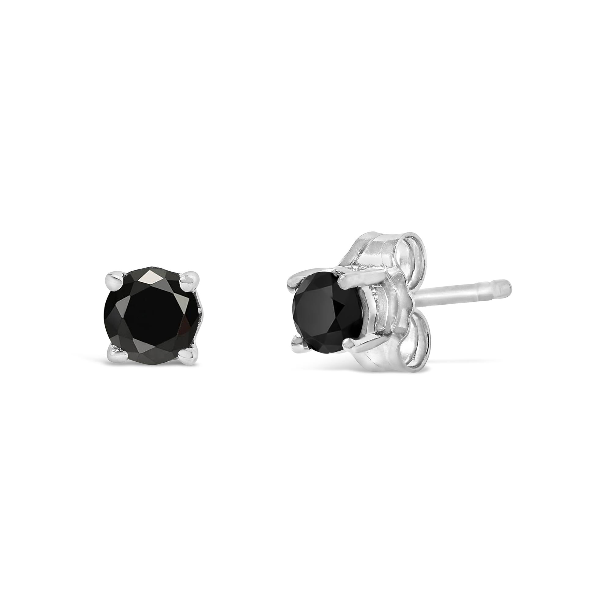 Pendientes solitarios de diamante negro en plata de ley 925 (color negro, claridad I2-I3) - Friggin Jewelry