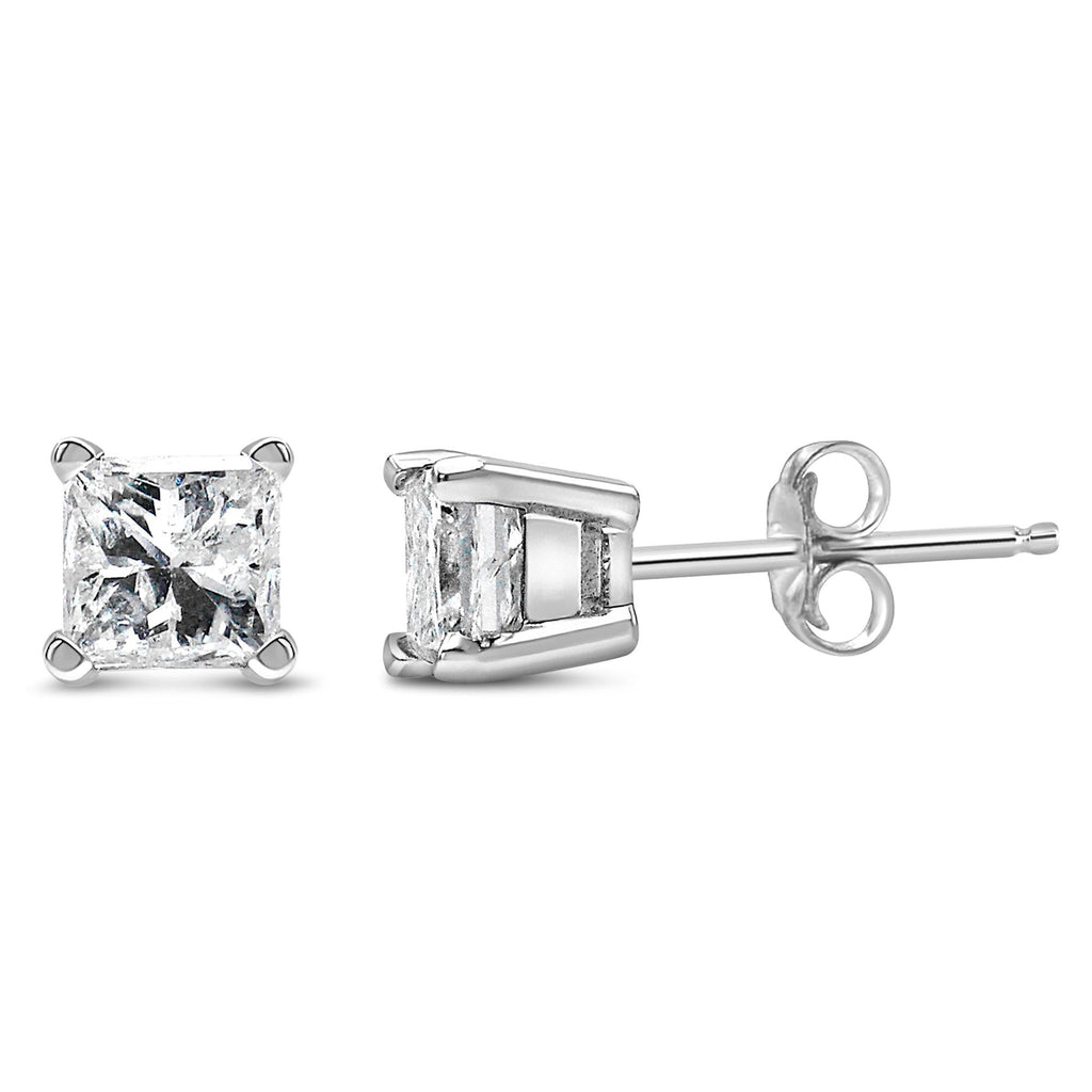 14K White Gold Princess Cut Lab-Grown Diamond Solitaire Stud Earrings (F-G Color, VS2-SI1 Clarity) - Friggin Jewelry
