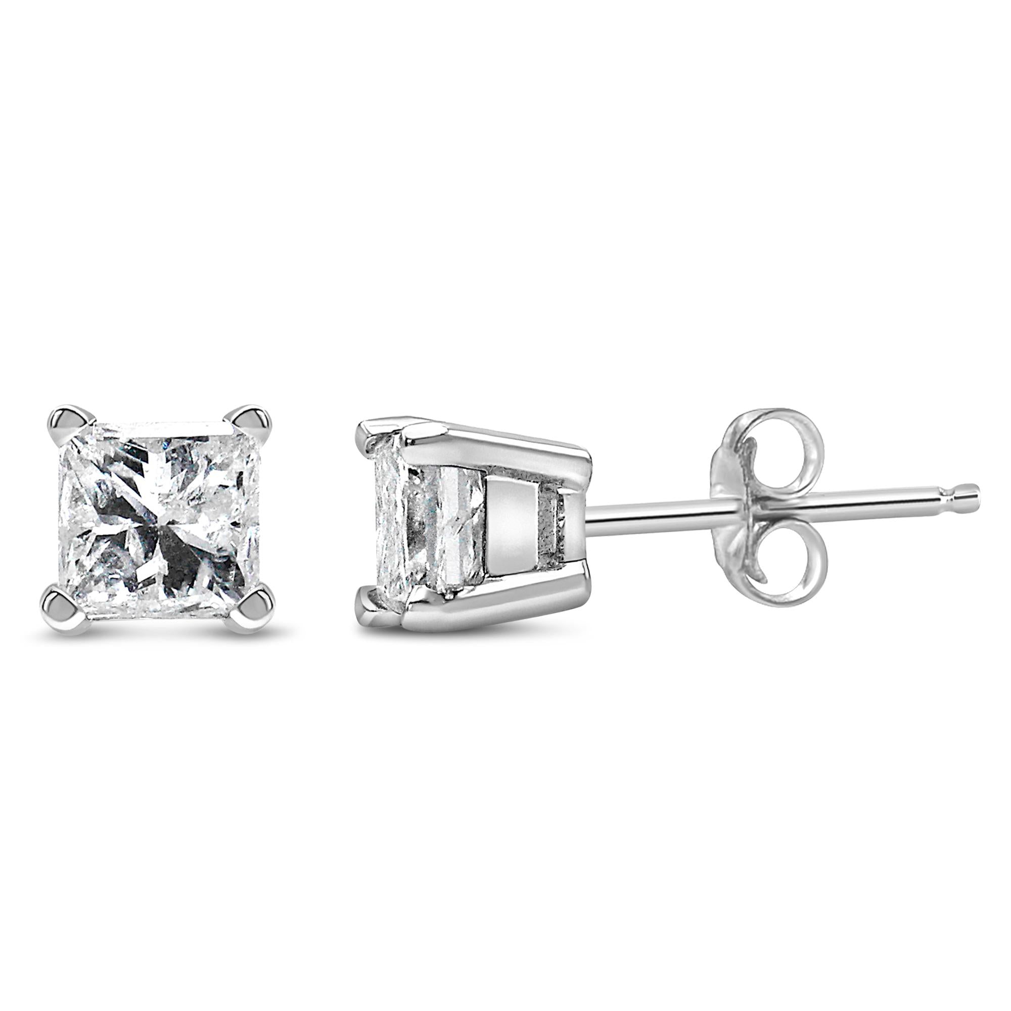 14K White Gold Princess Cut Lab-Grown Diamond Solitaire Stud Earrings (F-G Color, VS2-SI1 Clarity) - Friggin Jewelry