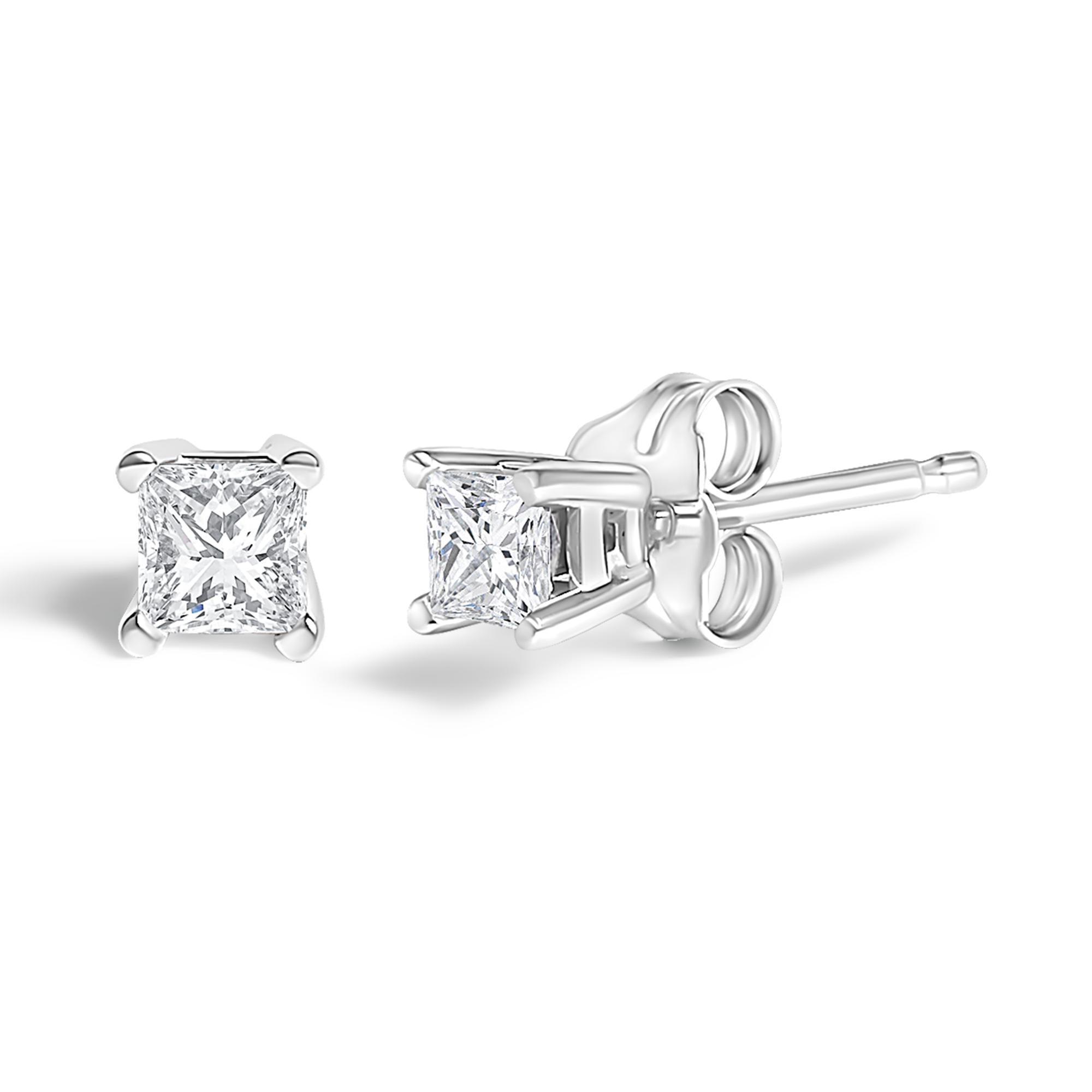Aretes solitarios de diamante de talla princesa de 1/4 ct en plata de ley 925 (color HI, claridad I1-I2) - Friggin Jewelry