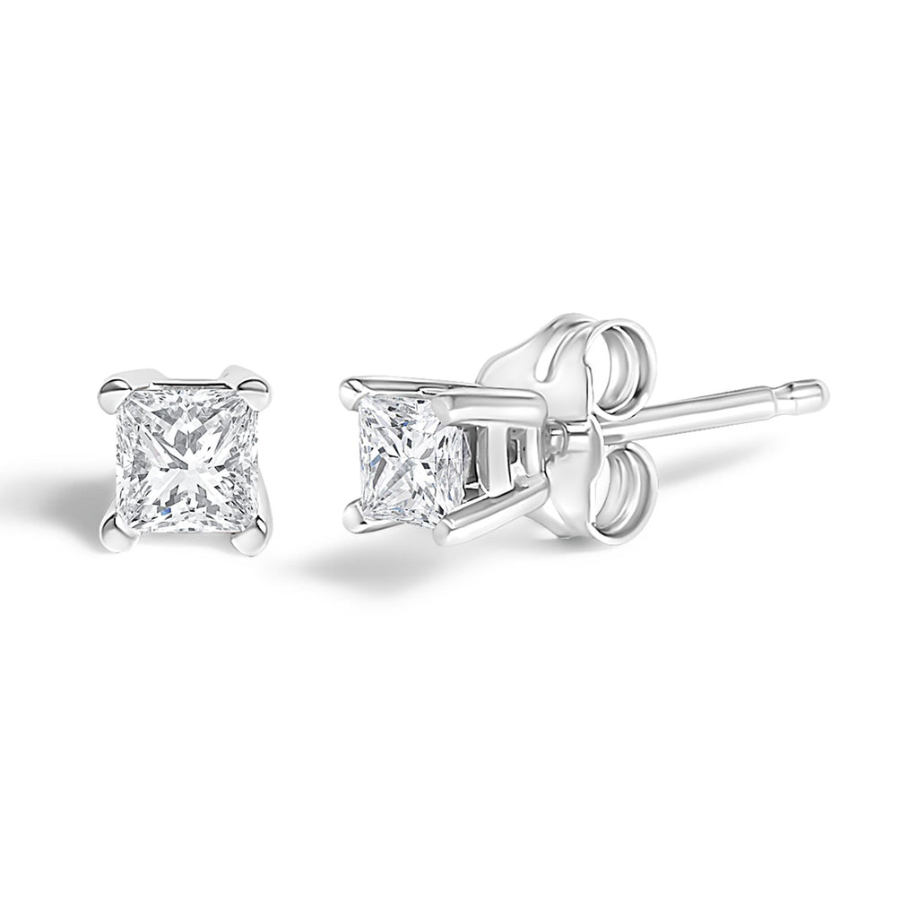 Aretes solitarios de diamante de talla princesa de 1/4 ct en plata de ley 925 (color HI, claridad I3) - Friggin Jewelry