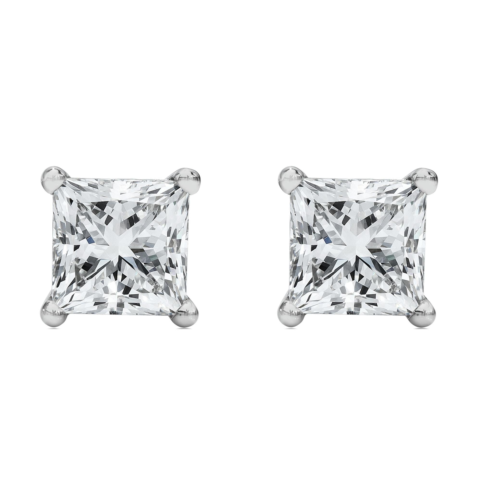 14K White Gold Princess Cut Lab-Grown Diamond Solitaire Stud Earrings (F-G Color, VS2-SI1 Clarity) - Friggin Jewelry