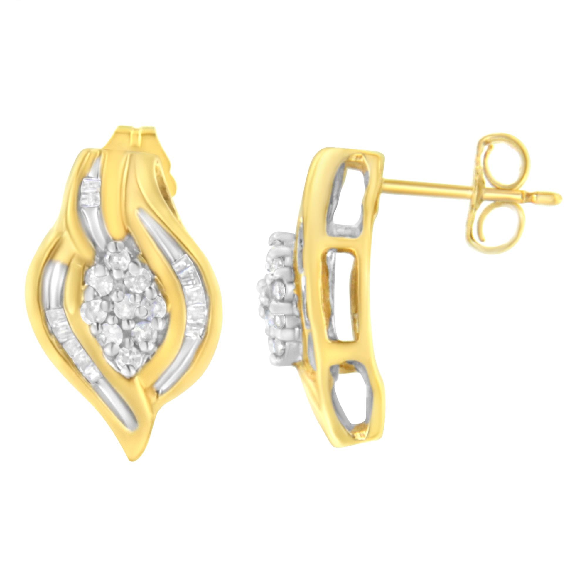 Aretes de oro amarillo de 10 quilates con diamantes de talla redonda de 1/3 ct y forma de espiral (claridad JK, color I2-I3) - Friggin Jewelry