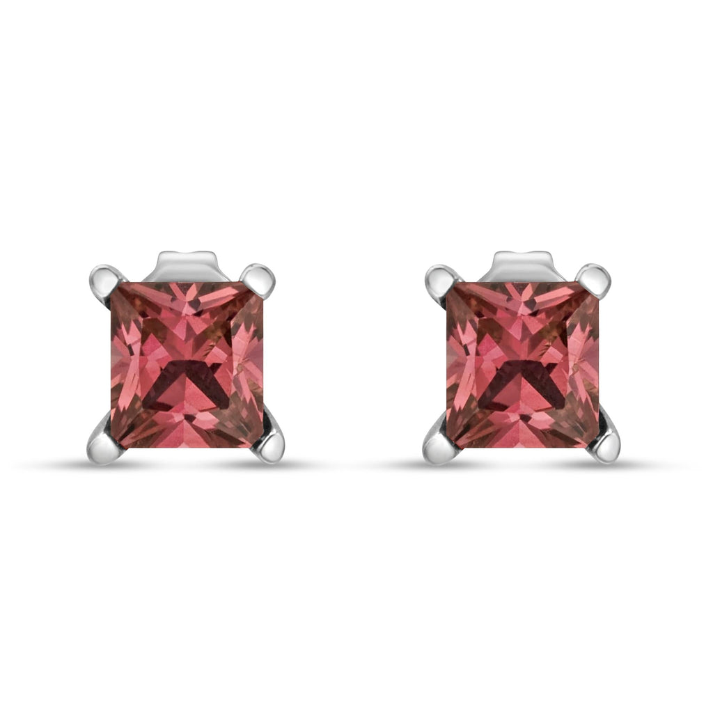 14K White Gold 4 Prong Set Lab Grown Pink Princess Diamond Solitaire Stud Earrings (Pink Color, VS2-SI1 Clarity) - Friggin Jewelry