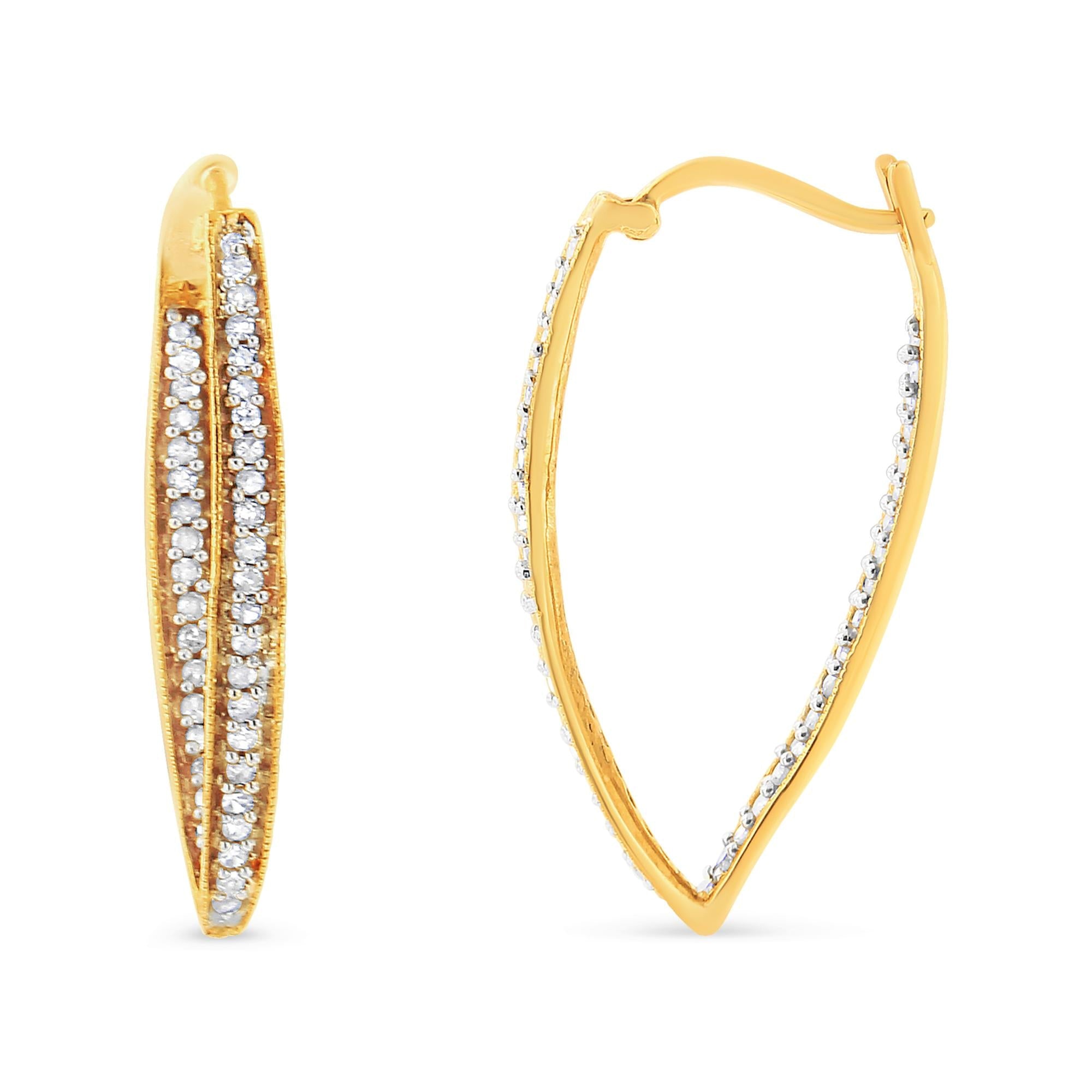 Orecchini a cerchio moderni in oro giallo 10 carati con diamanti taglio rotondo da 1/2 carati (colore IJ, purezza I2-I3) - Friggin Jewelry