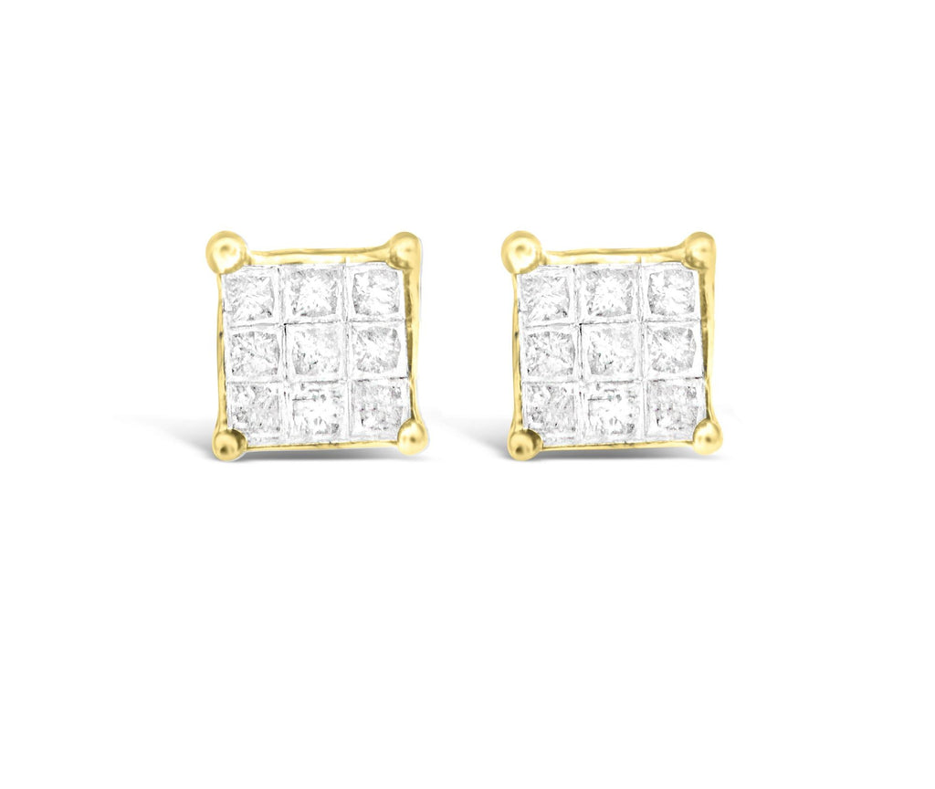 10K Yellow Gold Princess-cut Composite 18-stone Diamond Earrings (0.25 CTTW, J-K color, I2-I3 clarity) - Friggin Jewelry