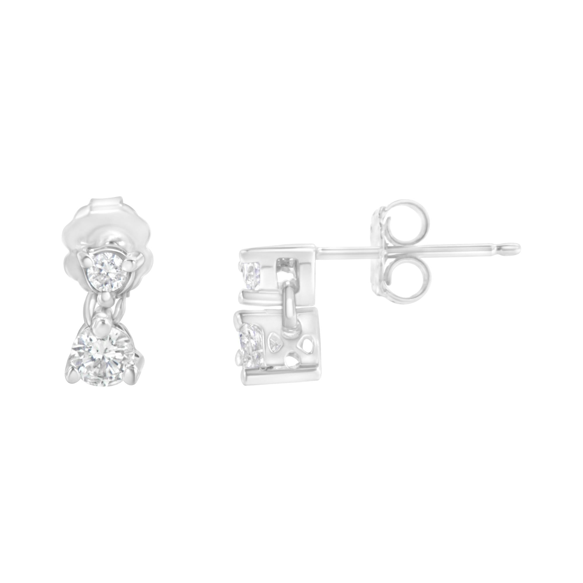 14KT White Gold 1/2 cttw Double Diamond Dangle Stud Earrings (H-I, I1-I2) - Friggin Jewelry