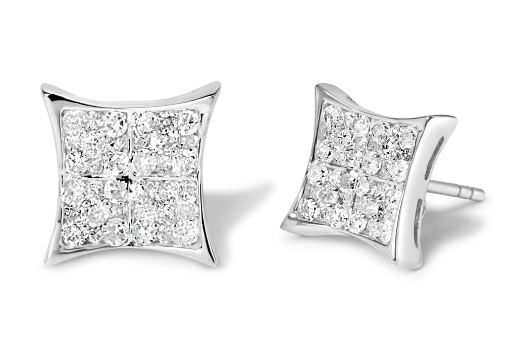 Pendiente cuadrado curvo de diamante compuesto de 3/4 quilates en plata de ley 925 (color IJ, claridad I3) - Friggin Jewelry