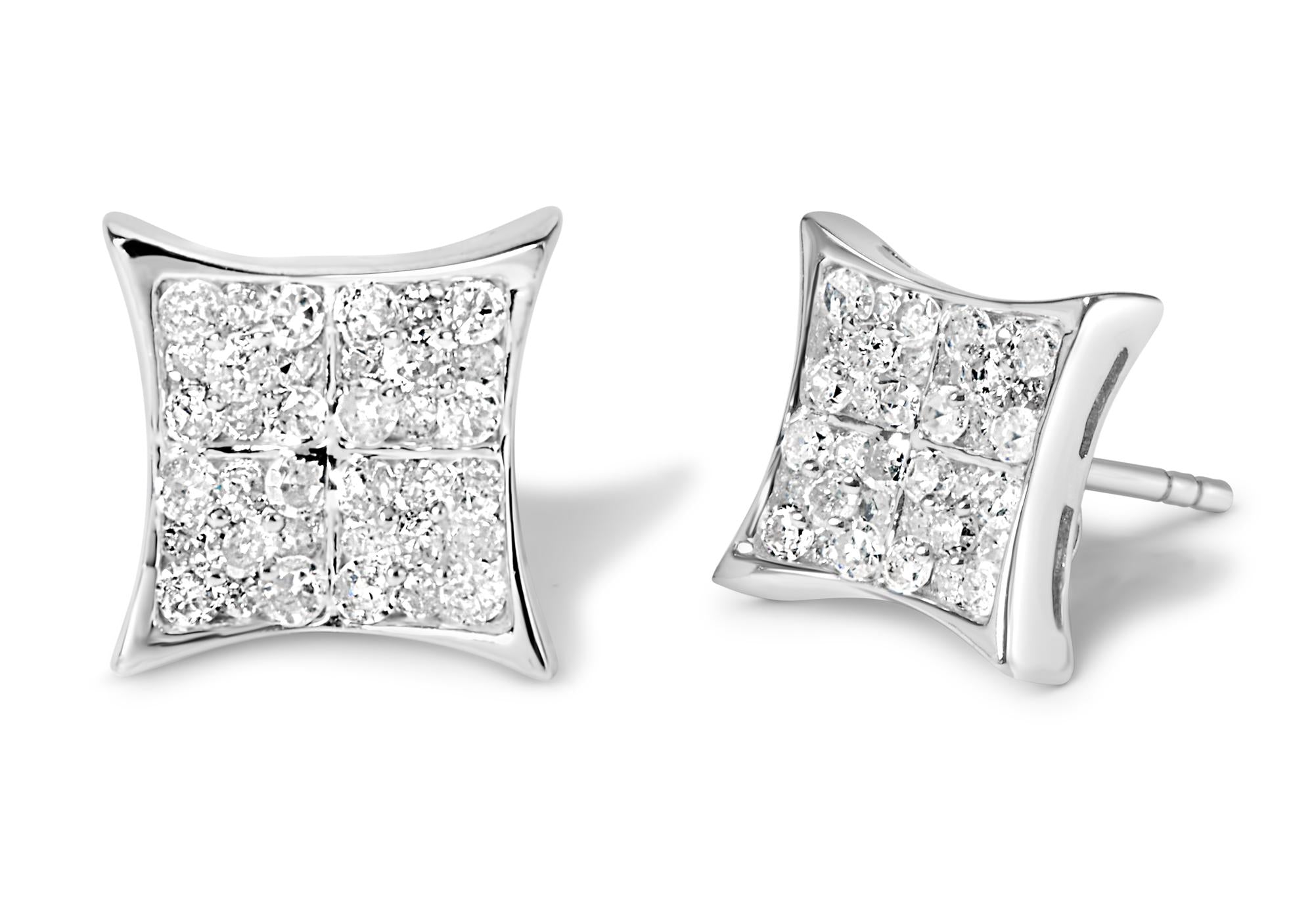 Pendiente cuadrado curvo de diamante compuesto de 3/4 quilates en plata de ley 925 (color IJ, claridad I3) - Friggin Jewelry