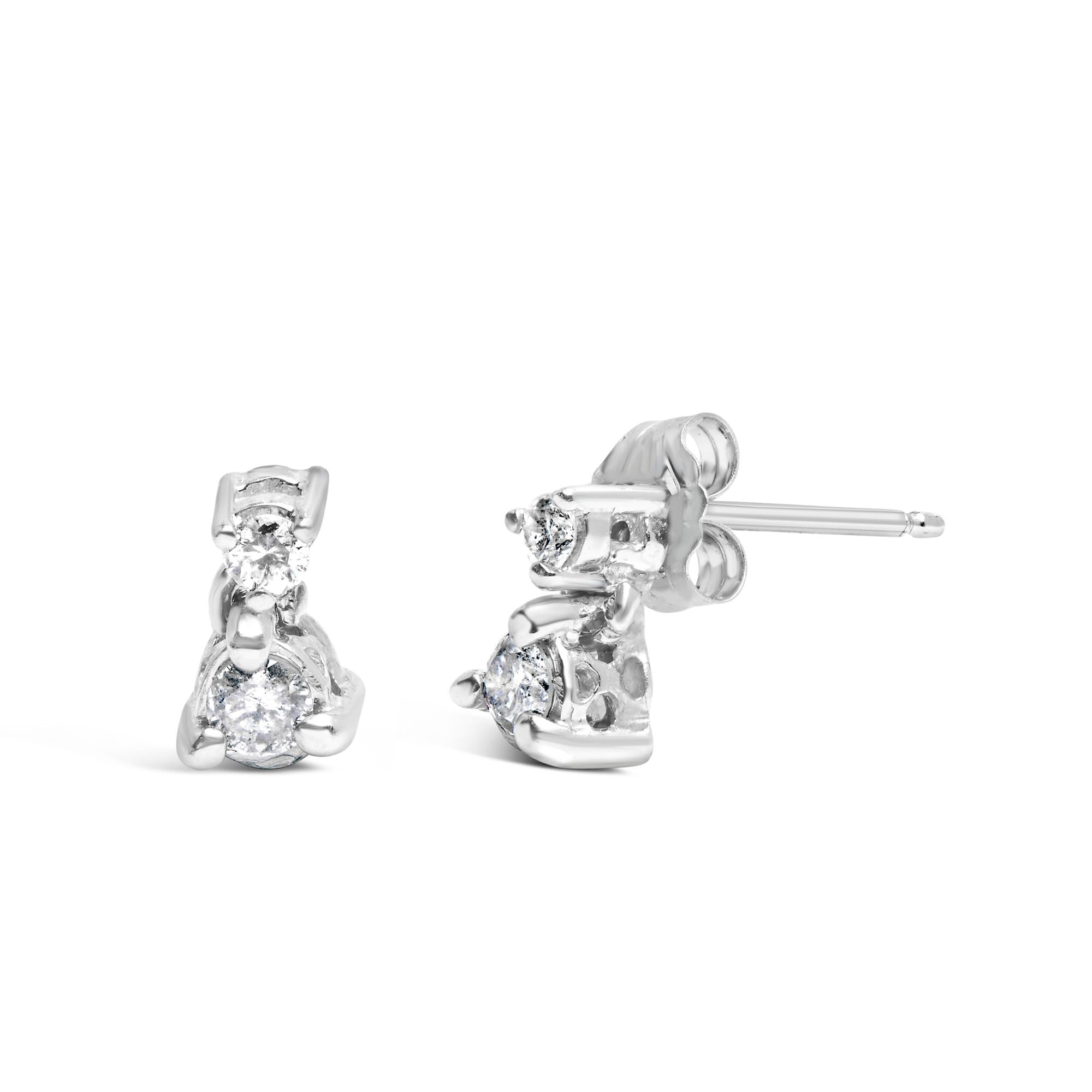 14K White Gold 1/4 Cttw Double Diamond Drop and Dangle Stud Earrings (H-I Color, SI1-SI2 Clarity) - Friggin Jewelry