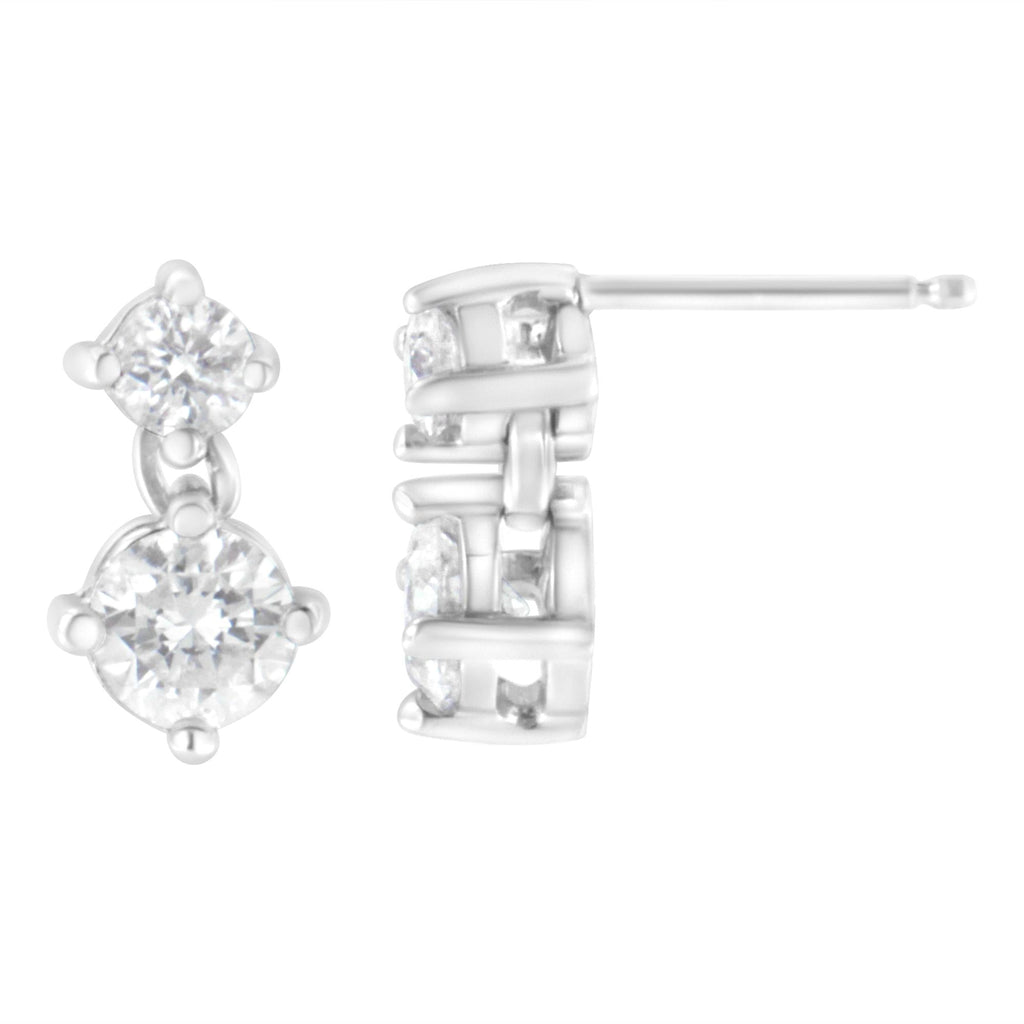 Orecchini a bottone con doppio diamante da 1 carato in oro bianco 14 carati (purezza HI, colore SI2-I1) - Friggin Jewelry