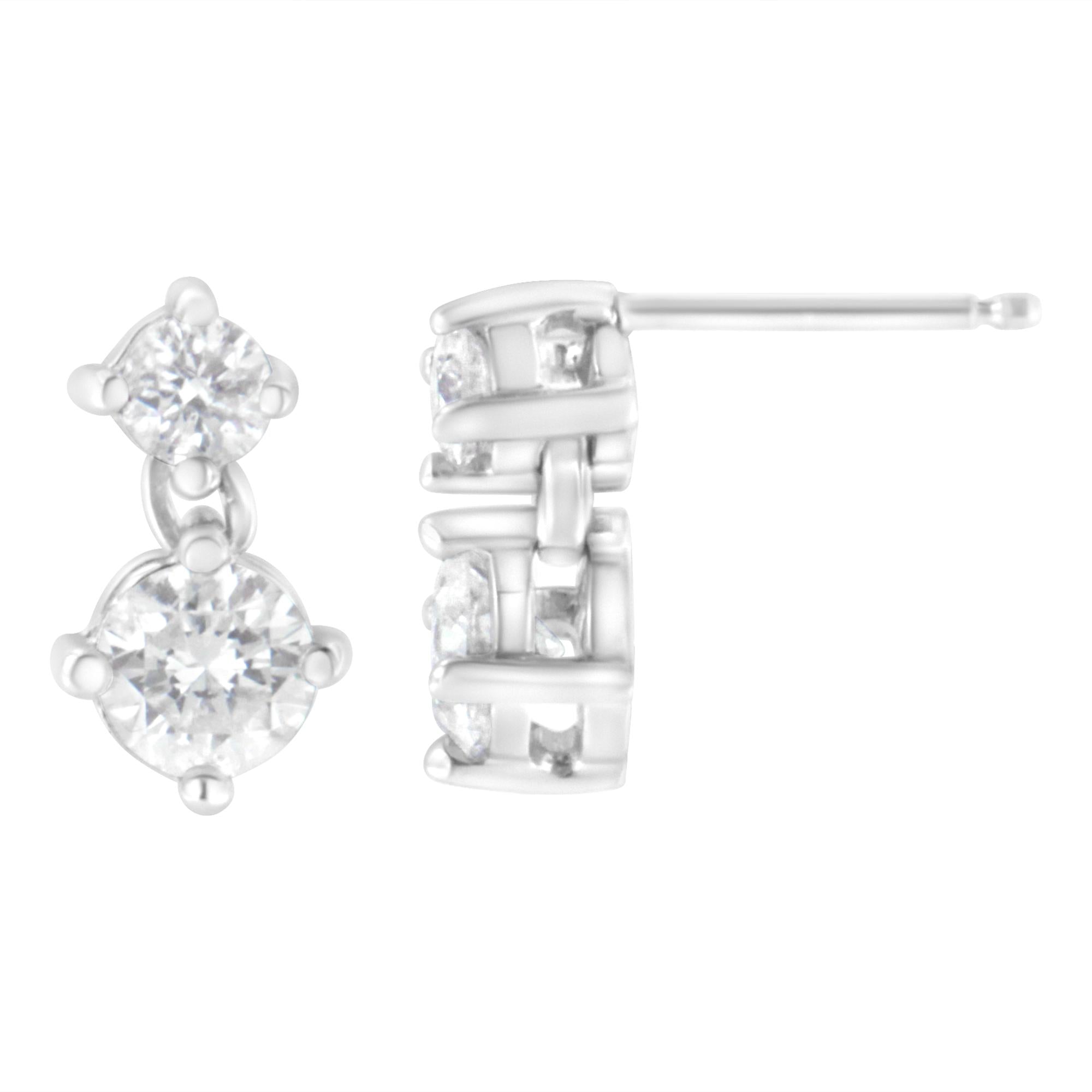 14K White Gold 1 cttw Double Diamond Stud Earrings (H-I Clarity, SI2-I1 Color) - Friggin Jewelry Premium