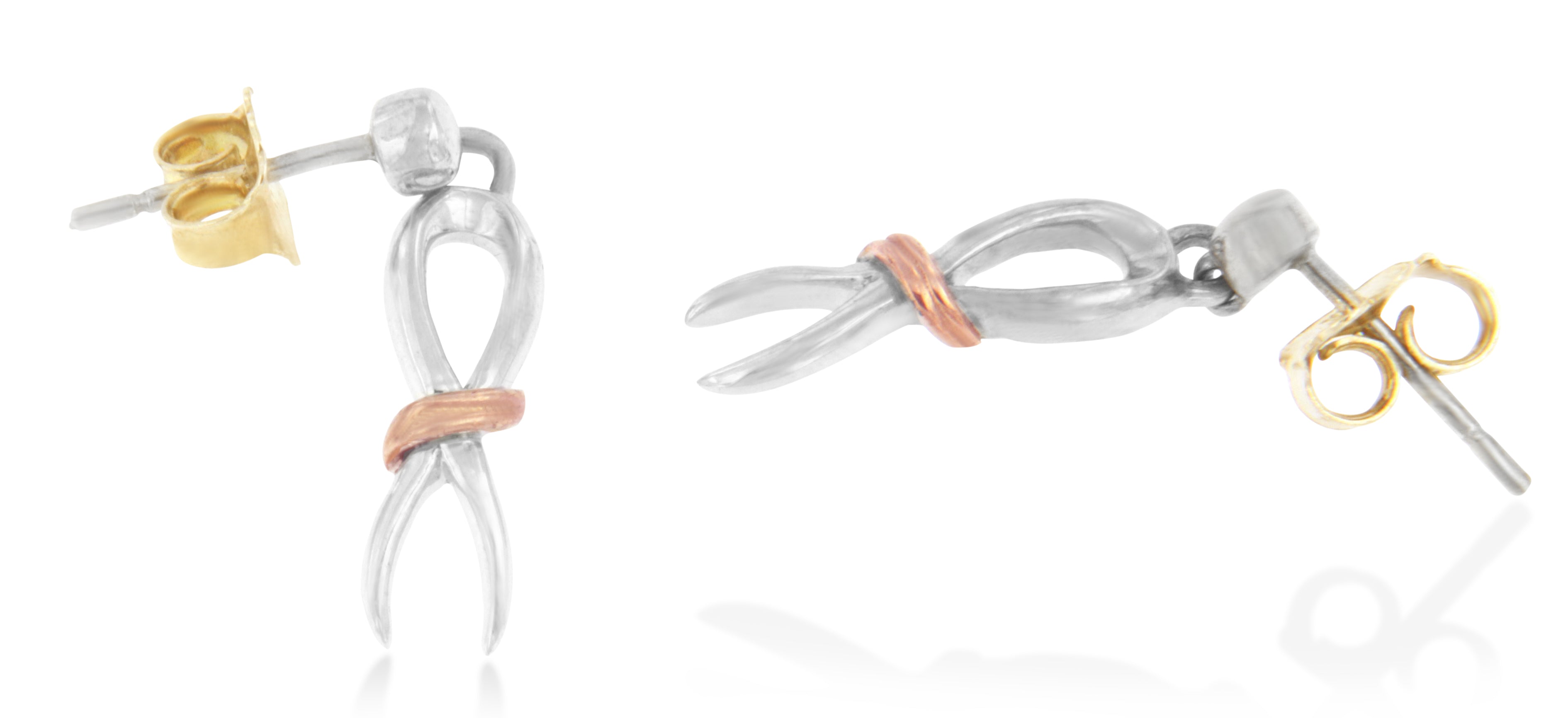 Two-Toned Sterling Silver Awareness Ribbon Dangle Earrings - Friggin Jewelry