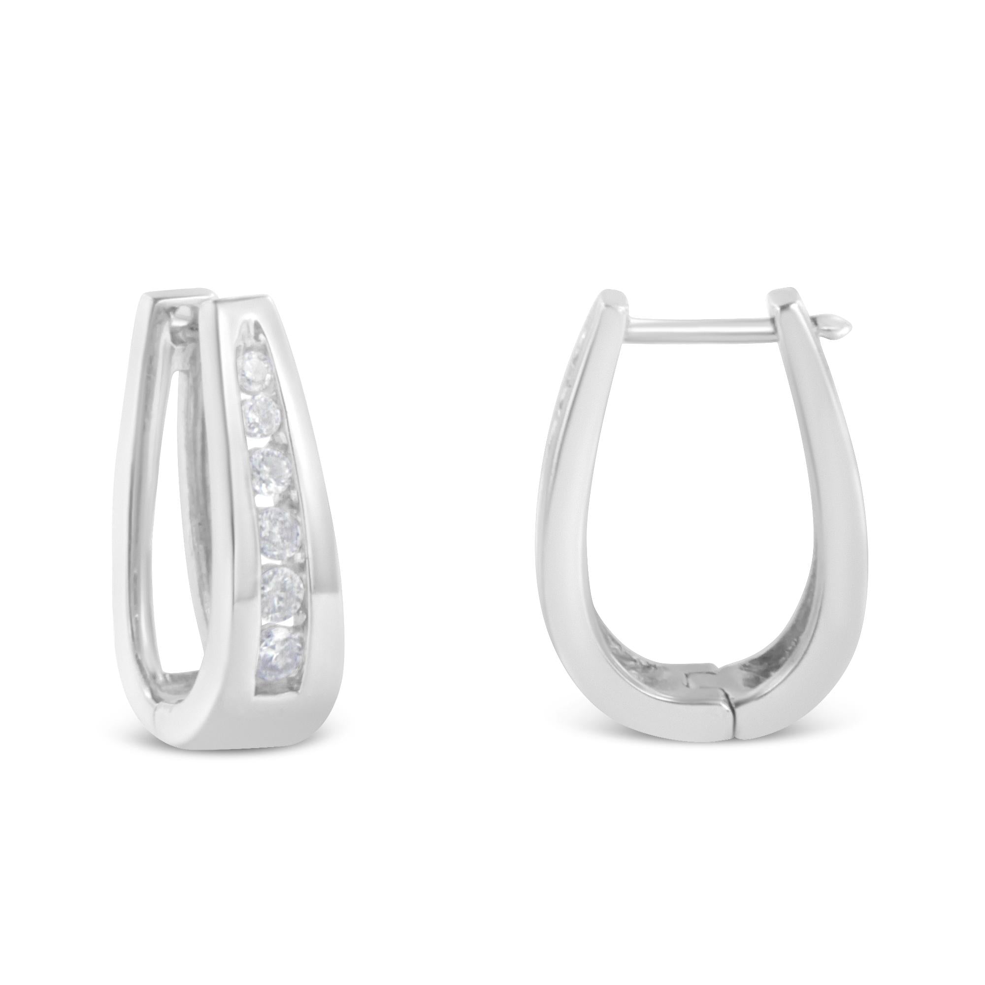 14k White Gold Channel-Set Brilliant Round-Cut Diamond Hoop Earrings (I-J Color, I2-I3 Clarity) - Friggin Jewelry Premium