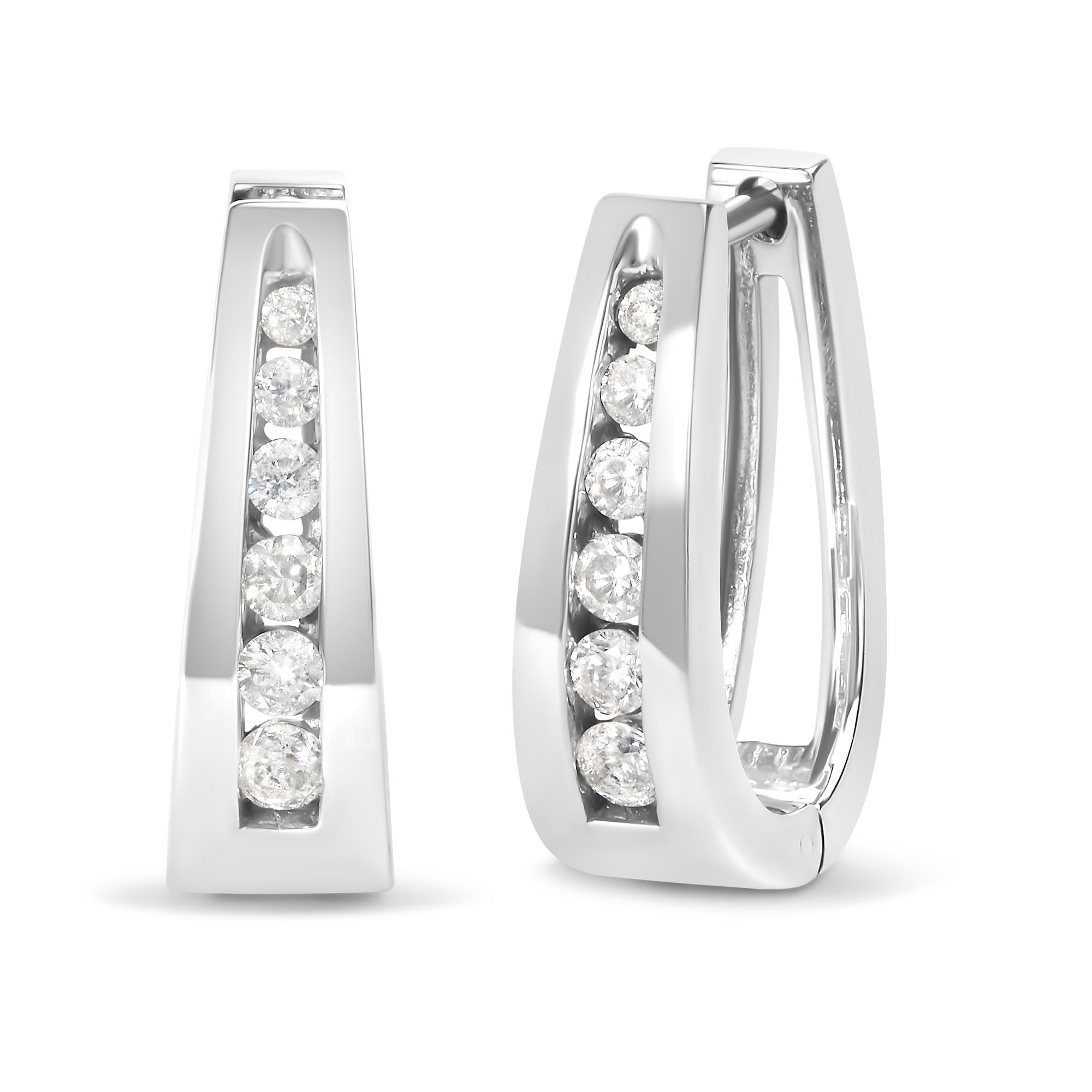 Orecchini a cerchio in oro 14 carati con diamanti taglio brillante da 1/4 carati incastonati a canale (colore HI, purezza I1-I2) - Friggin Jewelry