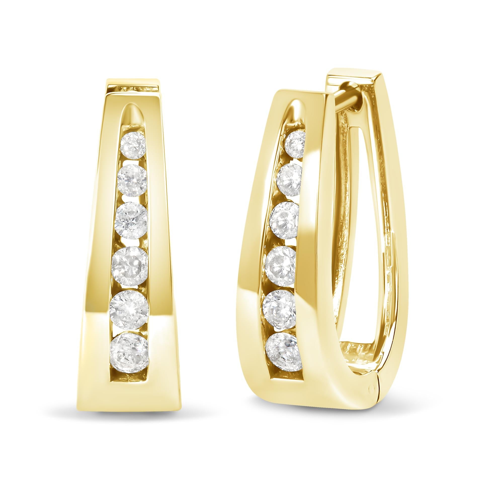 Orecchini a cerchio in oro 14 carati con diamanti taglio brillante da 1/4 carati incastonati a canale (colore HI, purezza I1-I2) - Friggin Jewelry