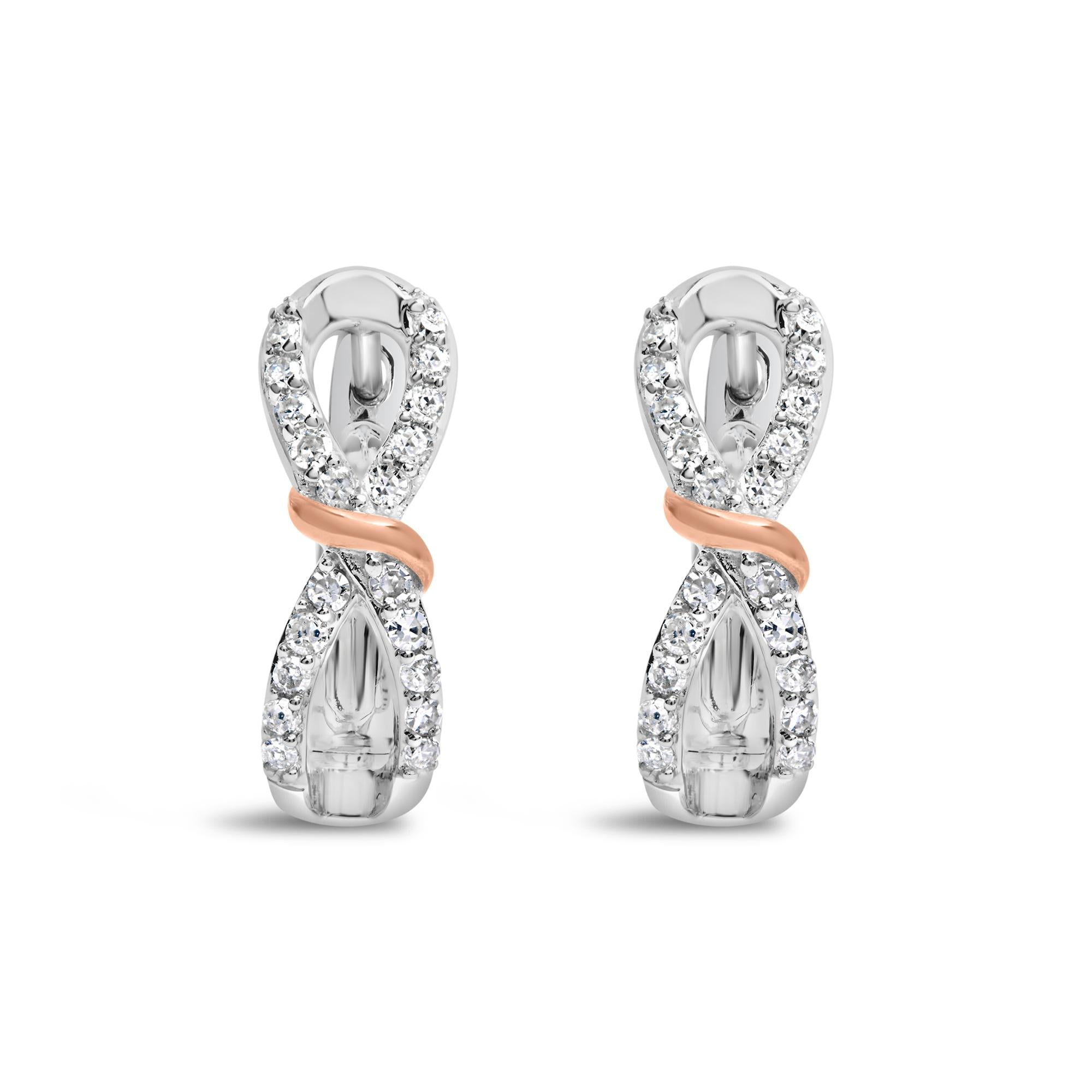 Orecchini a cerchio con nastro e diamanti infiniti da 1/3 ct in oro bianco e rosa 10 carati (colore HI, purezza I1-I2) - Friggin Jewelry