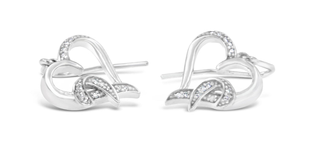 Sterling Silver Round Cut Diamond Heart Dangle Earrings (0.09 cttw, H-I Color, I1-I2 Clarity) - Friggin Jewelry