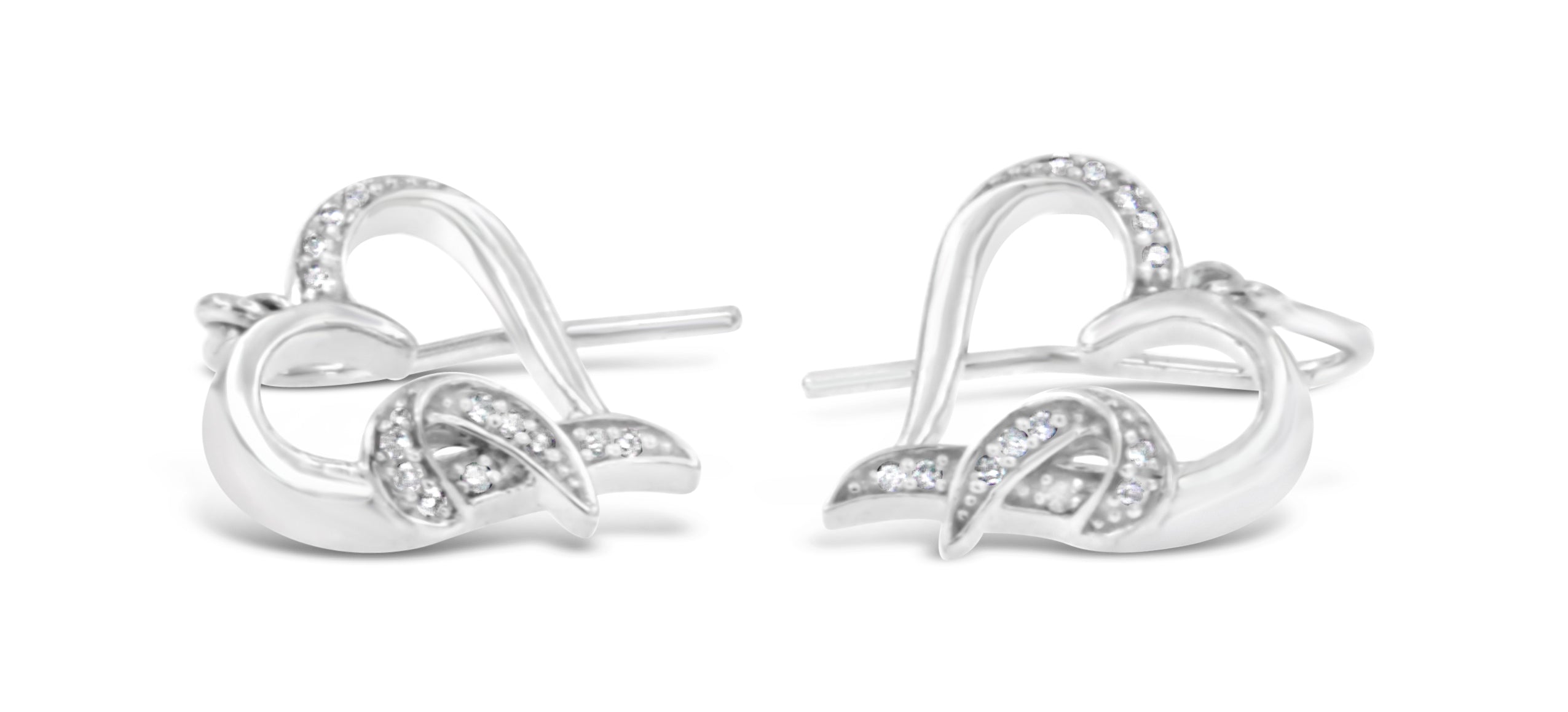 Sterling Silver Round Cut Diamond Heart Dangle Earrings (0.09 cttw, H-I Color, I1-I2 Clarity) - Friggin Jewelry