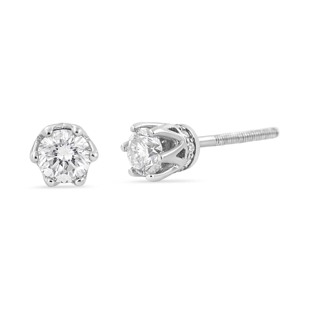 Aretes tipo corona de 6 puntas con diamantes redondos de 1/2 quilates en oro blanco de 14 quilates (color IJ, claridad I1-I2) - Friggin Jewelry