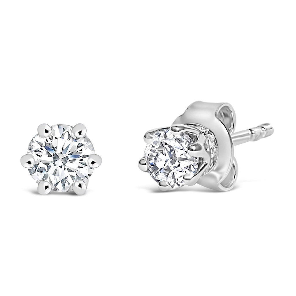 Aretes de oro blanco de 14 quilates con halo oculto de 6 puntas y diamantes cultivados en laboratorio de 1/2 quilates (color FG, claridad VS1-VS2) - Friggin Jewelry