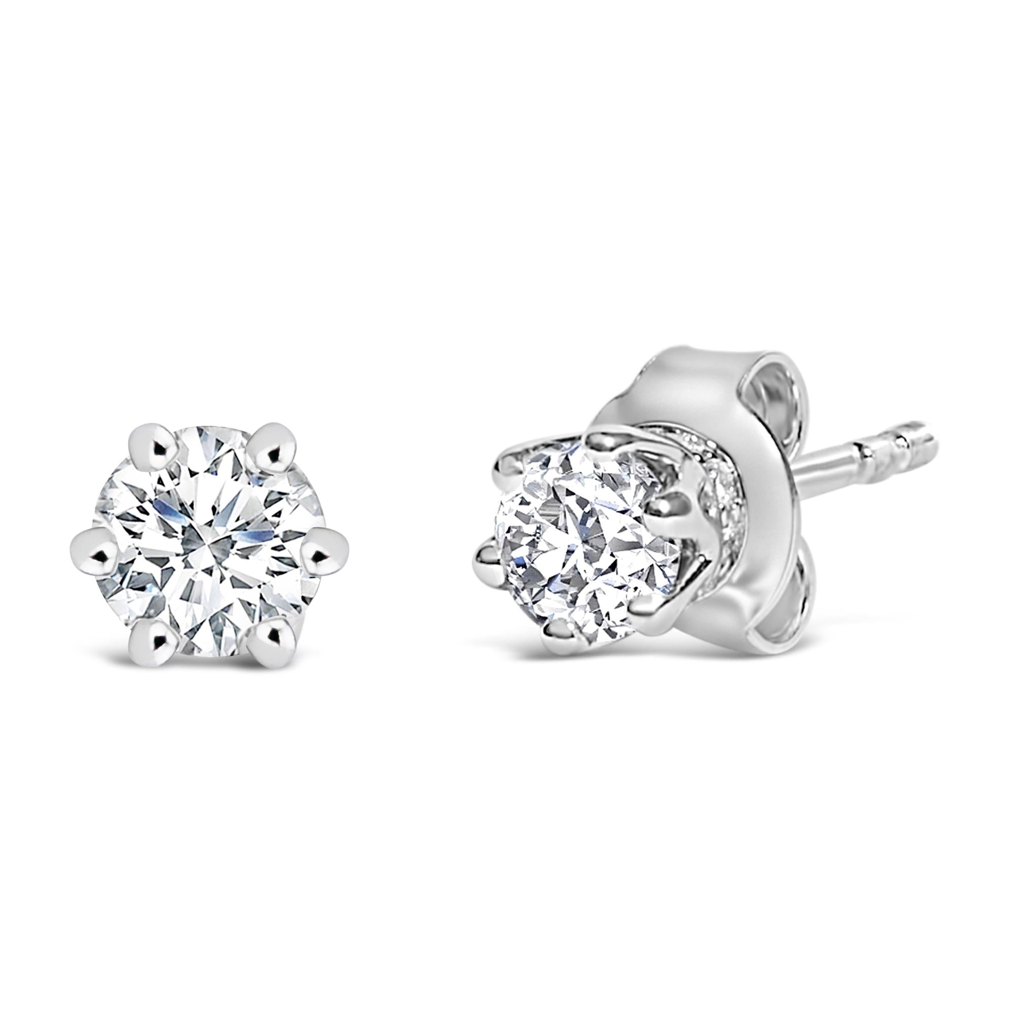 Aretes de oro blanco de 14 quilates con halo oculto de 6 puntas y diamantes cultivados en laboratorio de 1/2 quilates (color FG, claridad VS1-VS2) - Friggin Jewelry