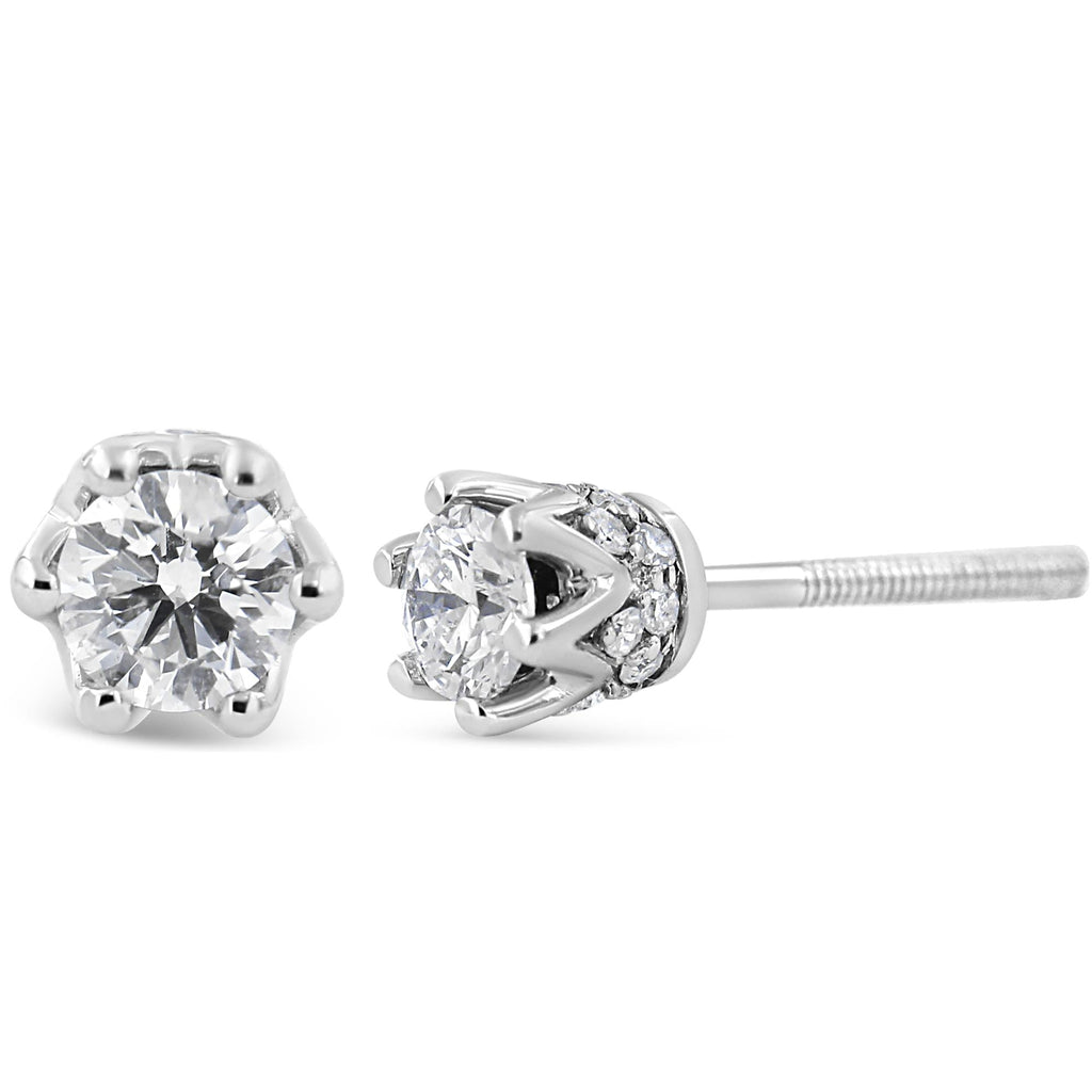 Aretes de oro de 14 quilates con corona de diamantes redondos de 1/2 quilates (color IJ, claridad I1-I2) - Friggin Jewelry