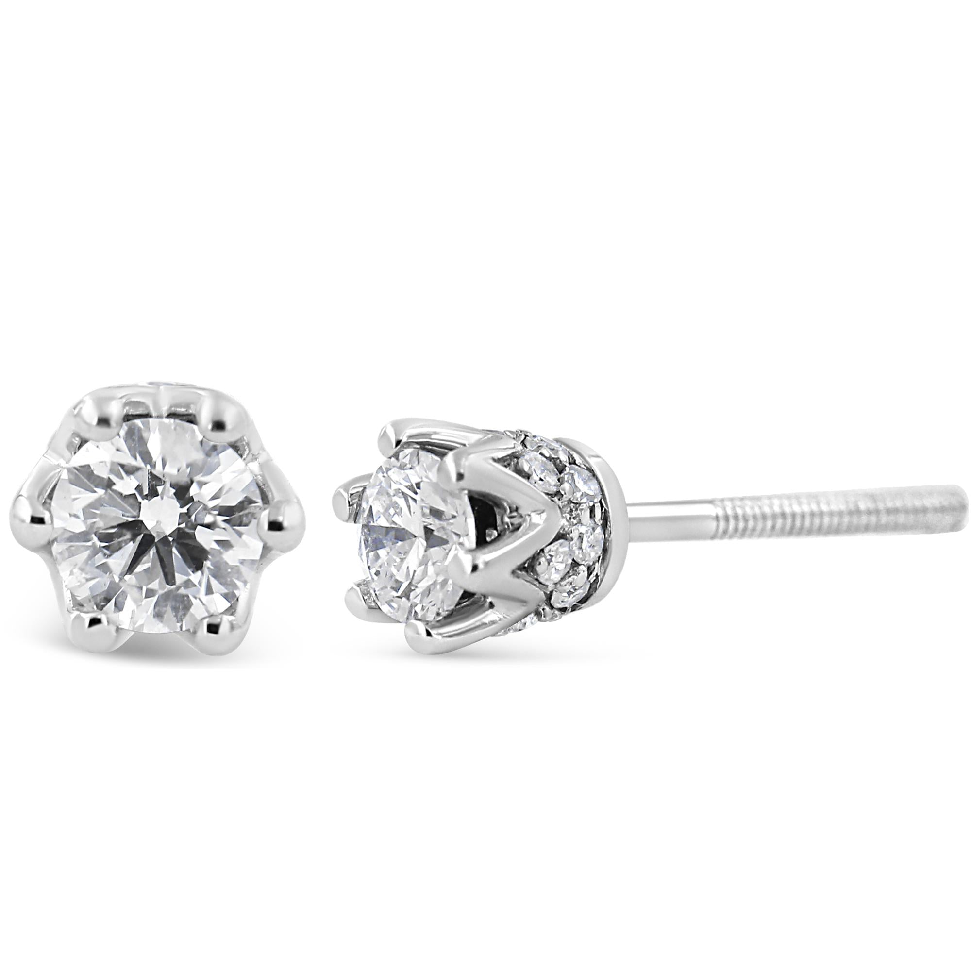 Aretes de oro de 14 quilates con corona de diamantes redondos de 1/2 quilates (color IJ, claridad I1-I2) - Friggin Jewelry