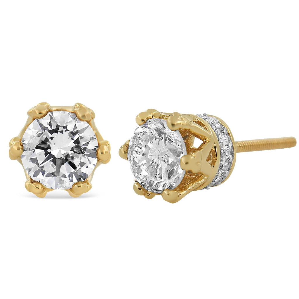 Aretes de oro de 14 quilates con corona de diamantes redondos de 1/2 quilates (color IJ, claridad I1-I2) - Friggin Jewelry