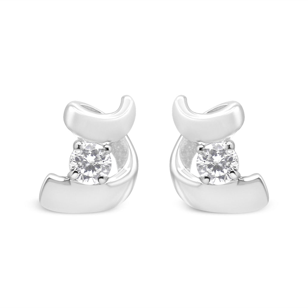 10K Gold 1/10 Cttw Round Brilliant-Cut Diamond Espira Swirls Solitaire Push Back Stud Earrings (I-J Color, I1-I2 Clarity) - Friggin Jewelry