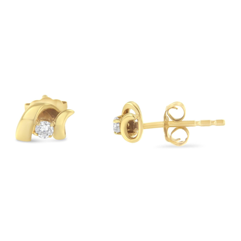 10K Gold 1/10 Cttw Round Brilliant-Cut Diamond Espira Swirls Solitaire Push Back Stud Earrings (I-J Color, I1-I2 Clarity) - Friggin Jewelry