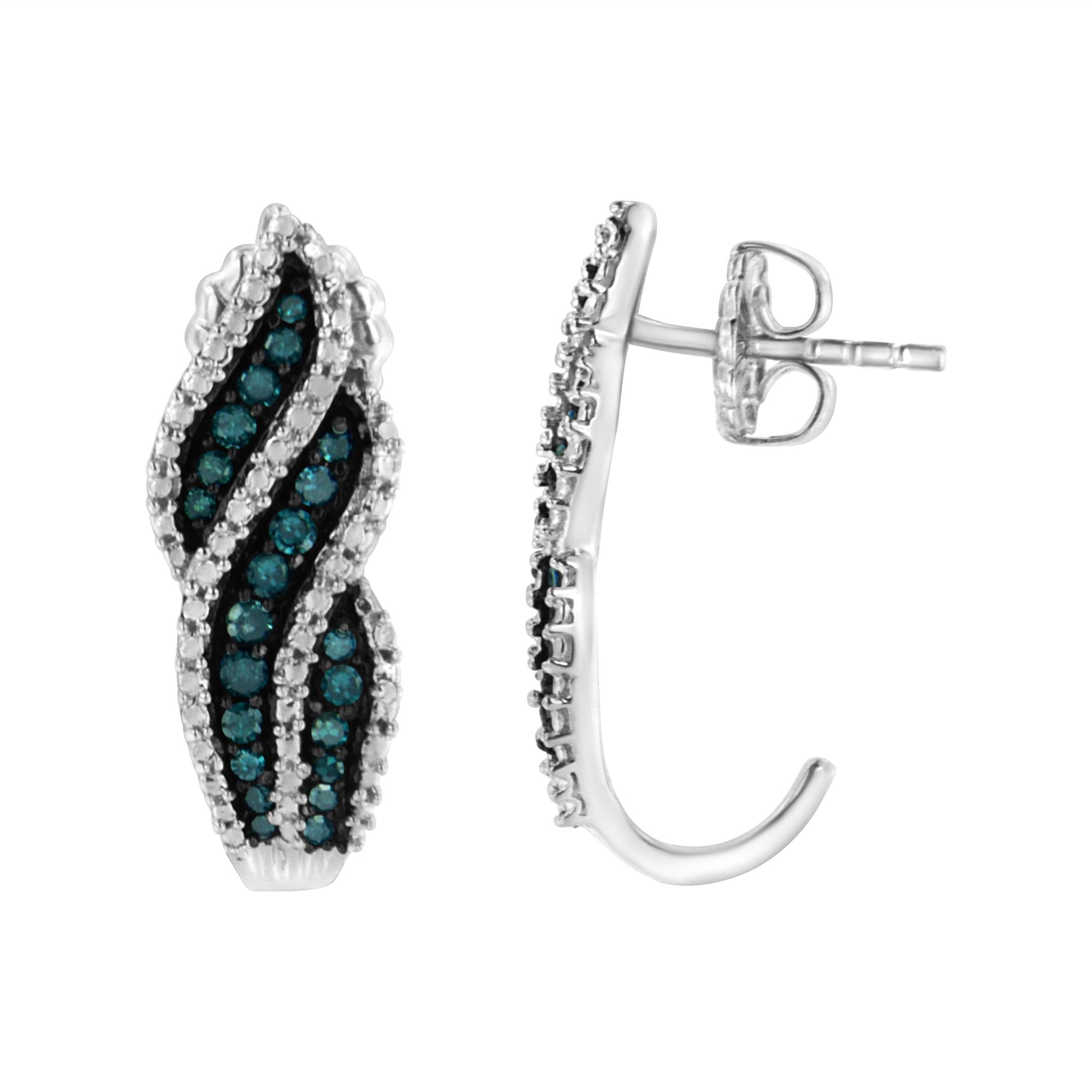 Pendientes colgantes de plata de ley de 0,5 ct con diamantes azules tratados con TDW (azul, I1-I2) - Friggin Jewelry