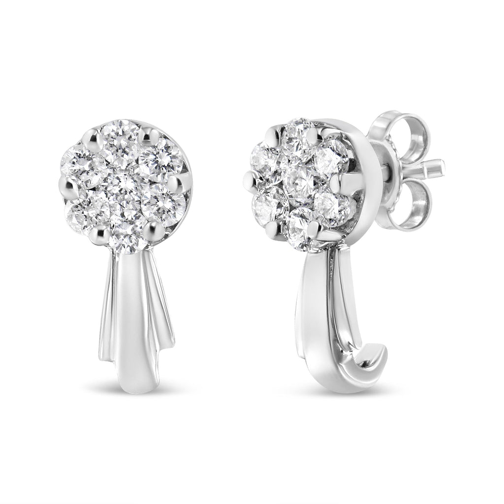 14K Gold 3/4 Cttw Diamond Floral Cluster Drop and Dangle Stud Earrings (H-I Color, I1-I2 Clarity) - Friggin Jewelry