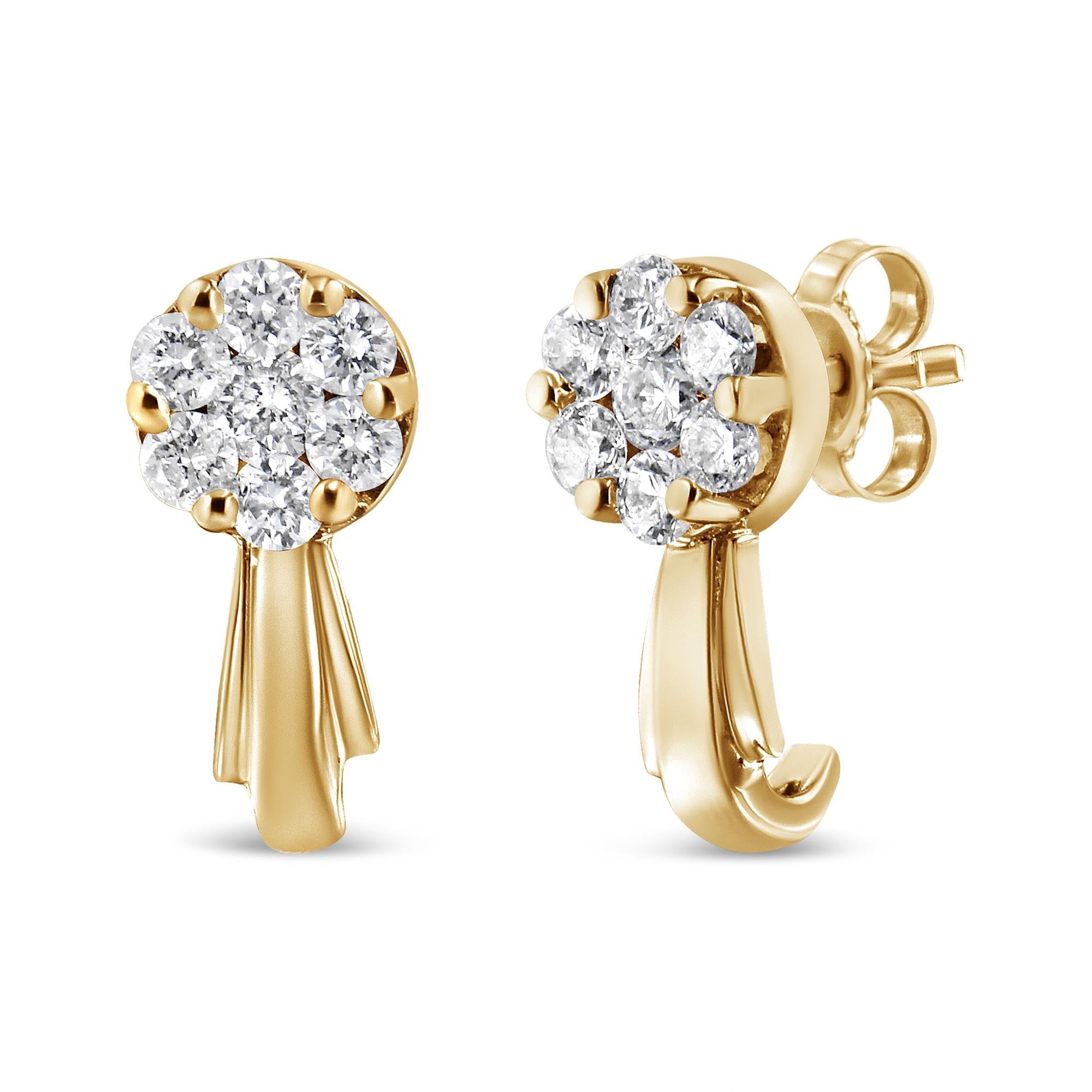 14K Gold 3/4 Cttw Diamond Floral Cluster Drop and Dangle Stud Earrings (H-I Color, I1-I2 Clarity) - Friggin Jewelry