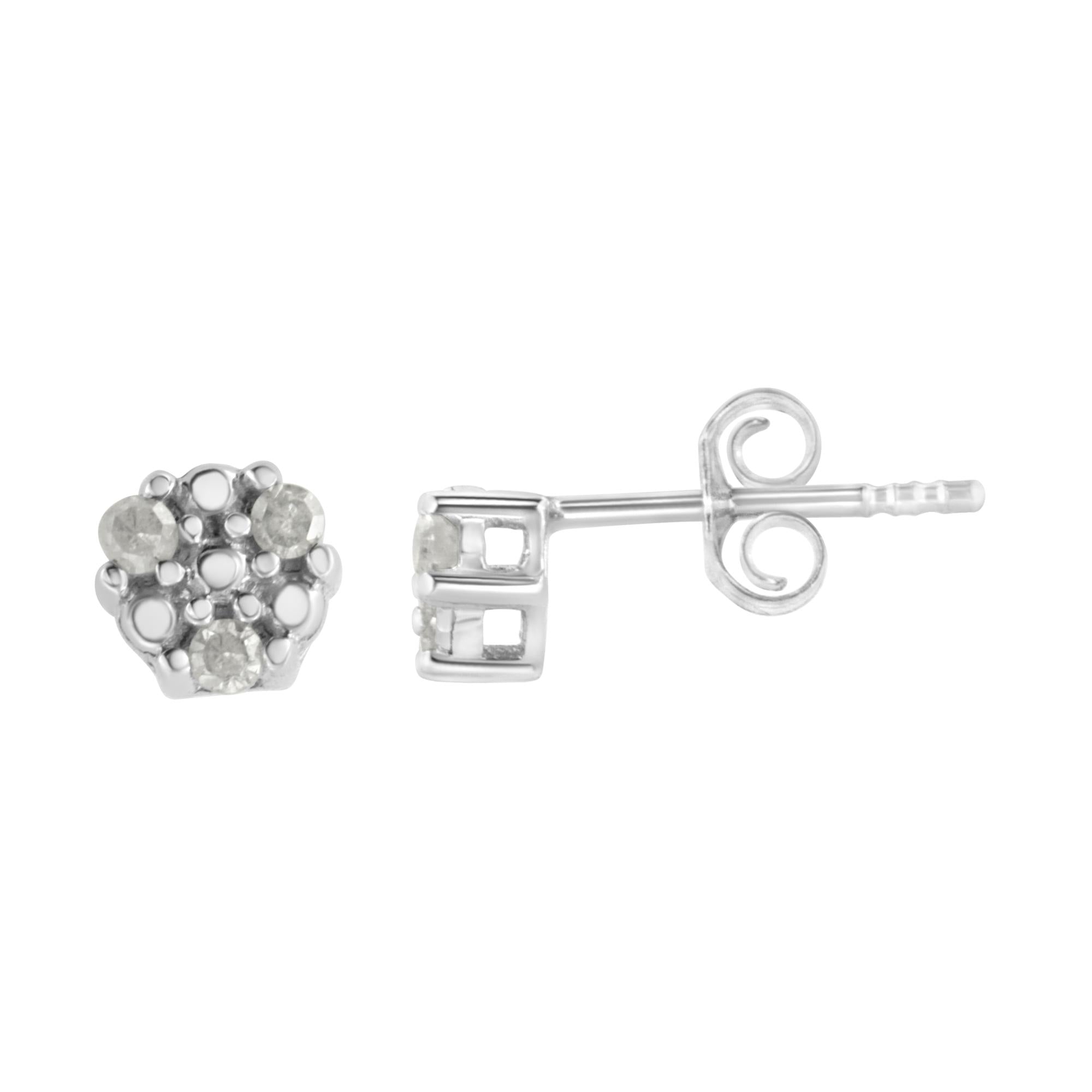 .925 Sterling Silver 1/10 cttw Prong Set Round-Cut Trio Diamond Stud Earrings (I-J Color, I3 Clarity) - Friggin Jewelry