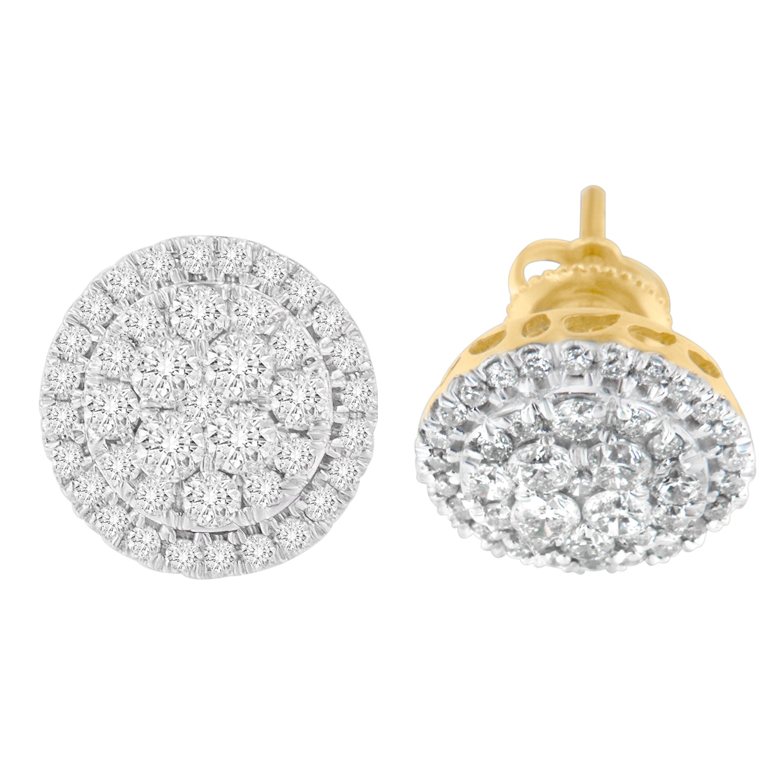 10K Yellow Gold Round Cut Diamond Earrings (1.5 cttw, H-I Color, I2-I3 Clarity) - Friggin Jewelry Premium