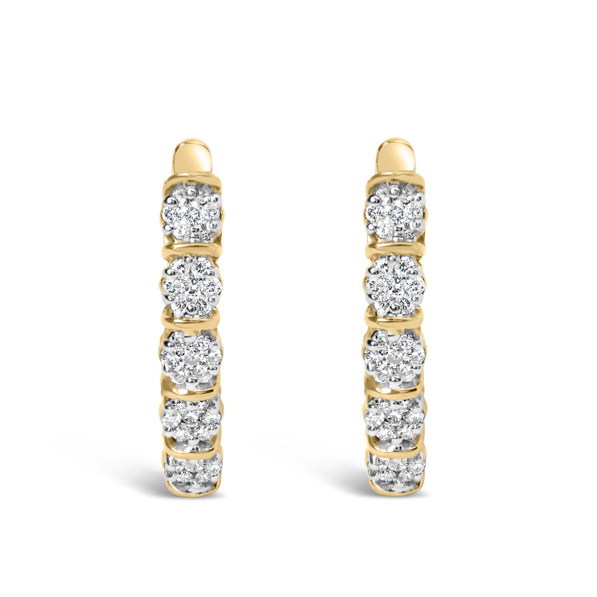 14k Yellow Gold 1/2 Cttw Diamond Cluster Hoop Earrings (H-I Color, SI2-I1 Clarity) - Friggin Jewelry
