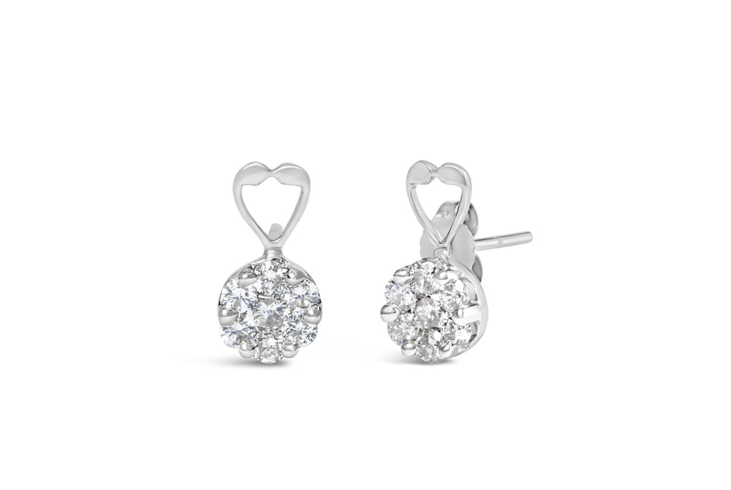 Orecchini in oro bianco 14 carati con diamanti taglio rotondo da 1 1/4 ct (HI, I1-I2) - Friggin Jewelry