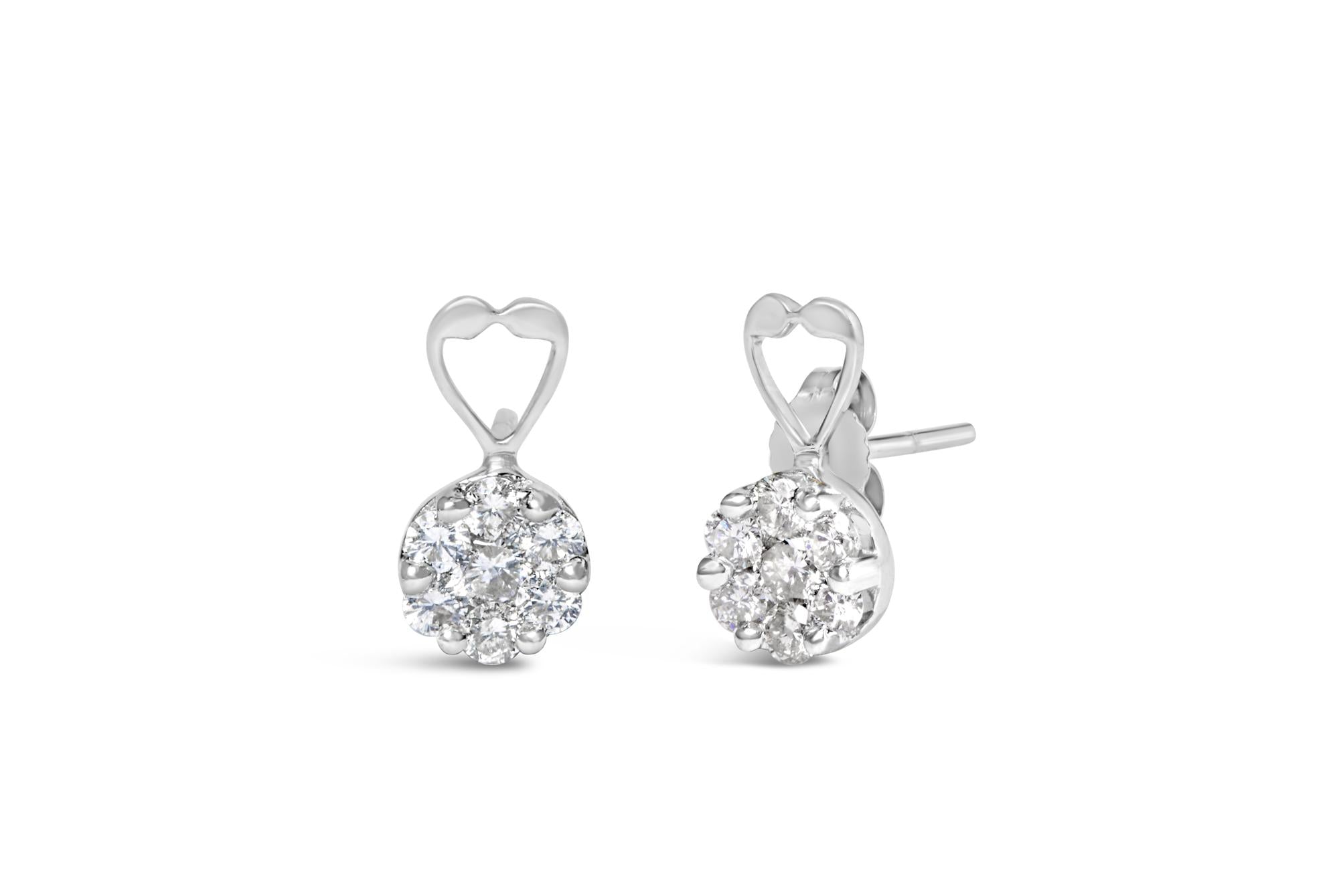 14K White Gold 1 1/4 cttw Round Cut Diamond Earrings (H-I, I1-I2) - Friggin Jewelry Premium