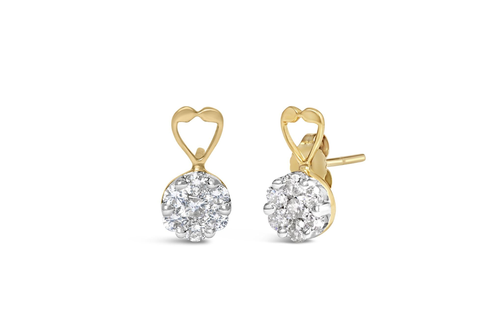 14K Yellow Gold 1ct. TDW Round-cut Diamond Earrings (I-J,SI2-I1) - Friggin Jewelry