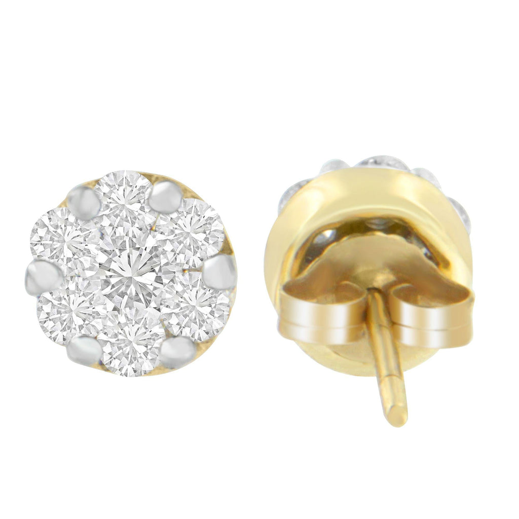 Aretes de oro amarillo de 14 quilates con diamantes de talla redonda de 3/4 ct (IJ, SI2-I1) - Friggin Jewelry