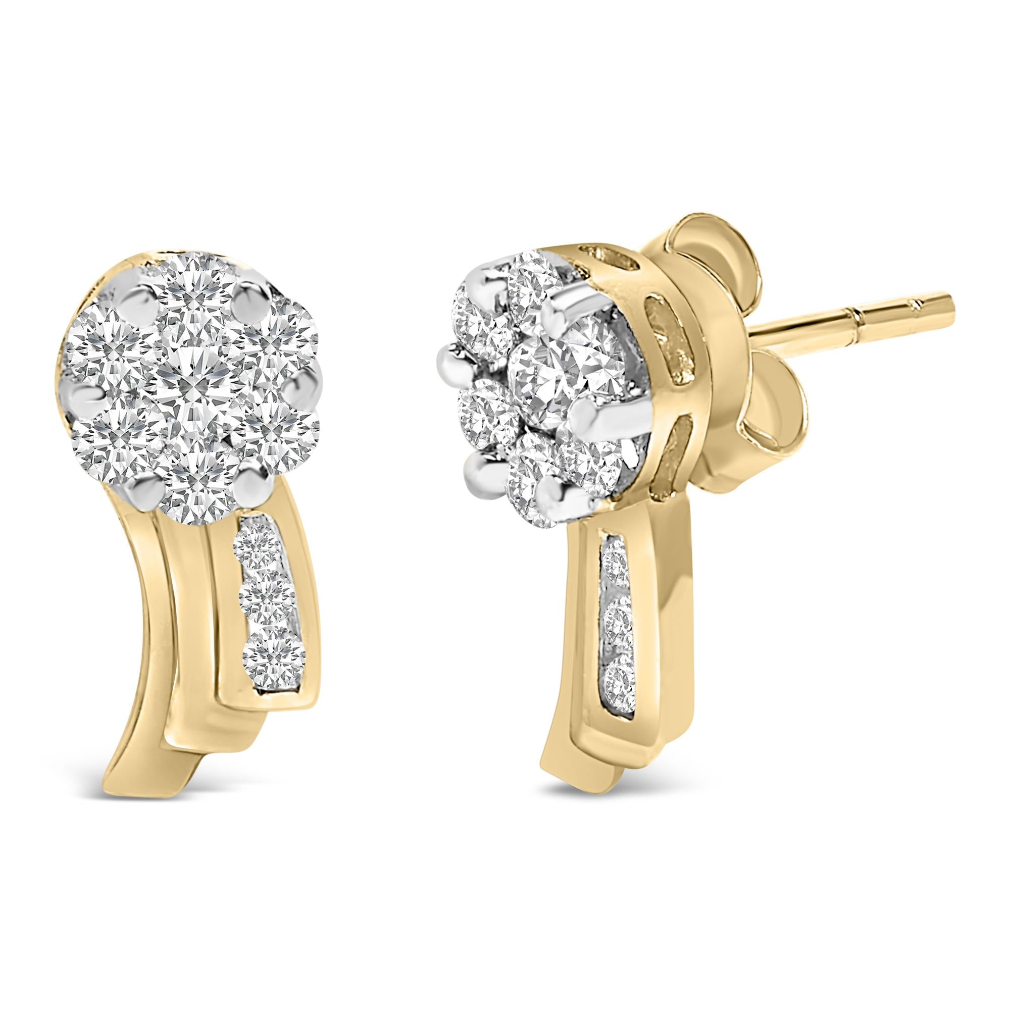 Pendientes de oro amarillo de 14 quilates con diamantes de talla redonda de 7/8 ct (IJ, SI1-SI2) - Friggin Jewelry