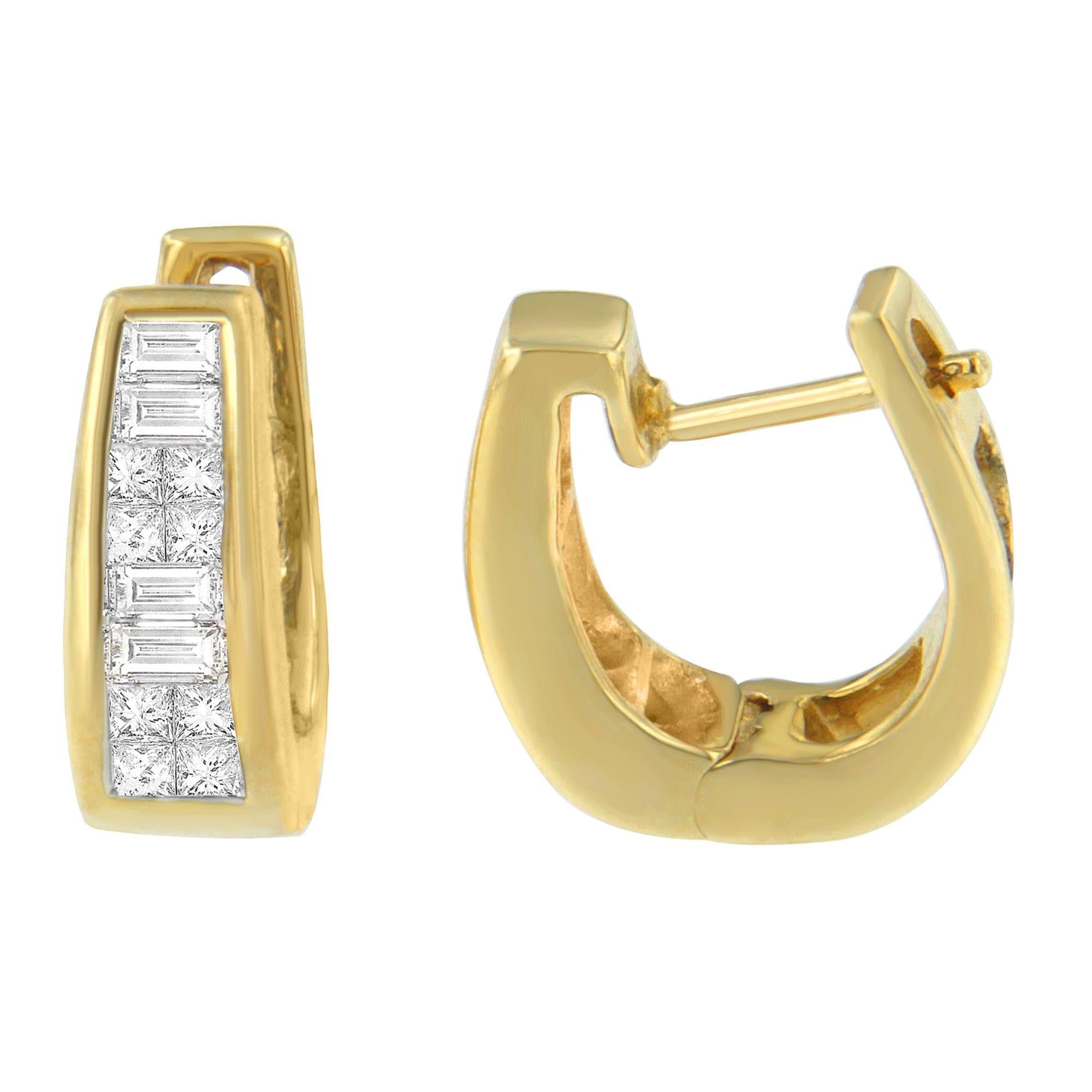14k Yellow Gold 1/2ct TDW Princess and Baguette Diamond Earrings (I-J,VS1-VS2) - Friggin Jewelry