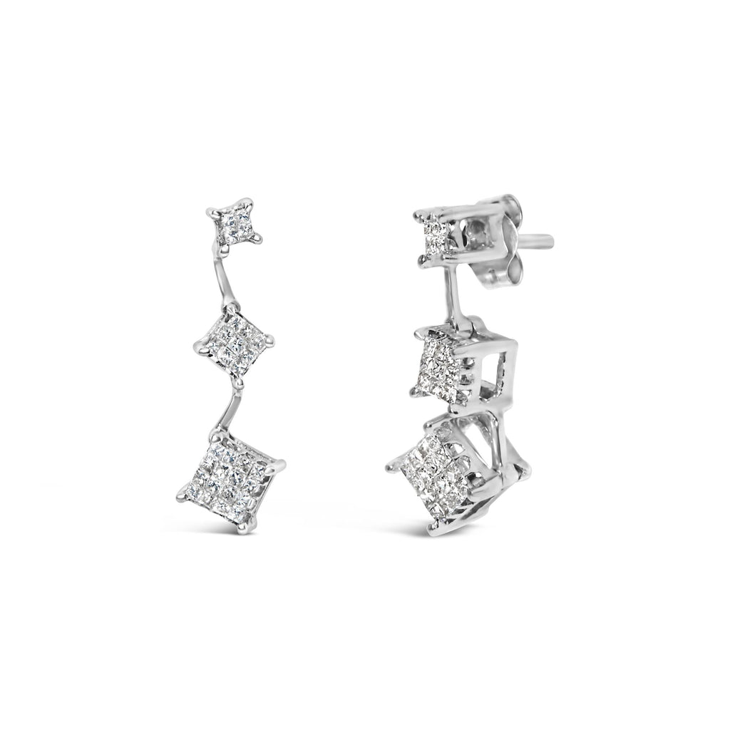 Orecchini in oro bianco 14 carati con diamanti taglio principessa da 1 carato (GH, VS1-VS2) - Friggin Jewelry