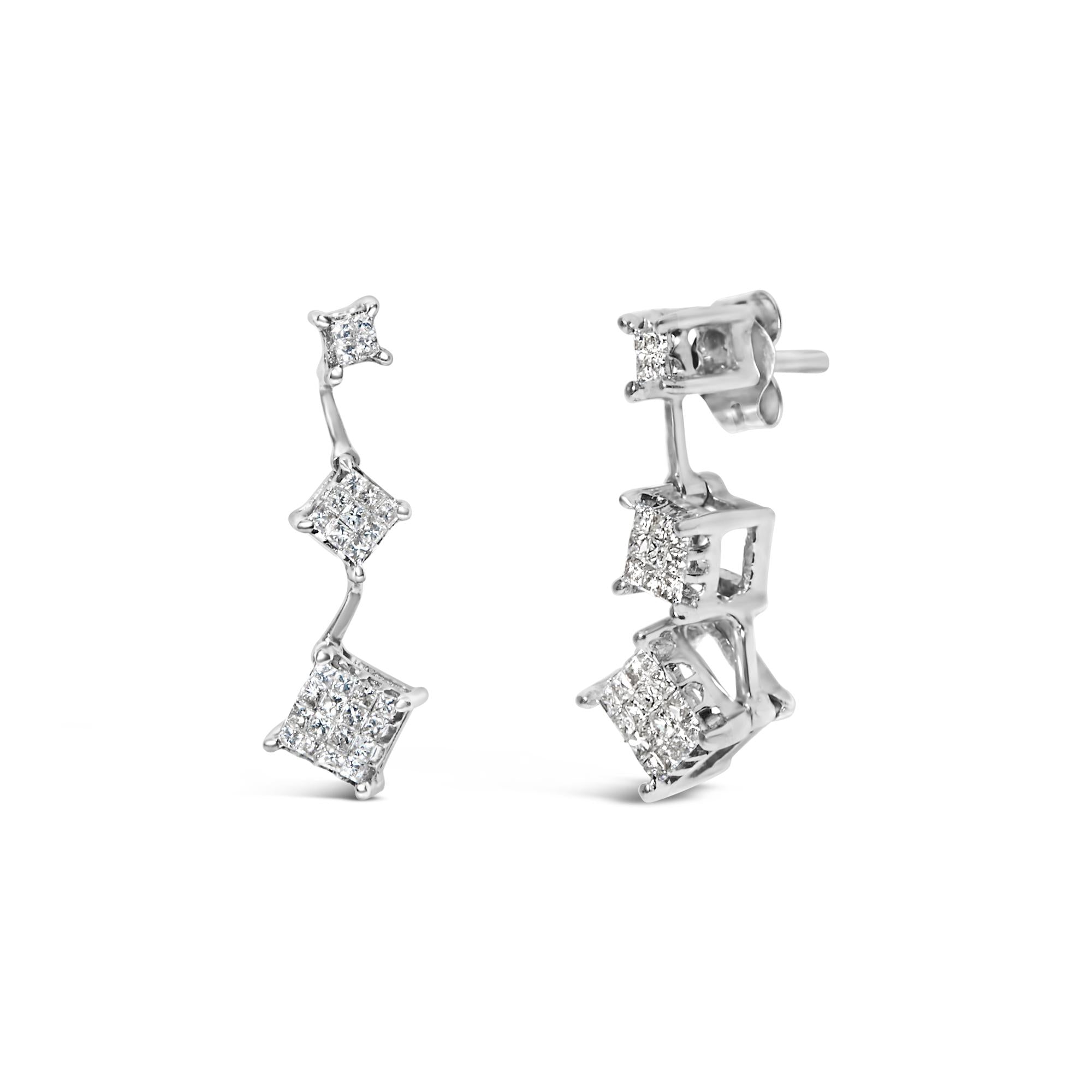 14K White Gold 1 cttw Princess Cut Diamond Earrings (G-H, VS1-VS2) - Friggin Jewelry Premium
