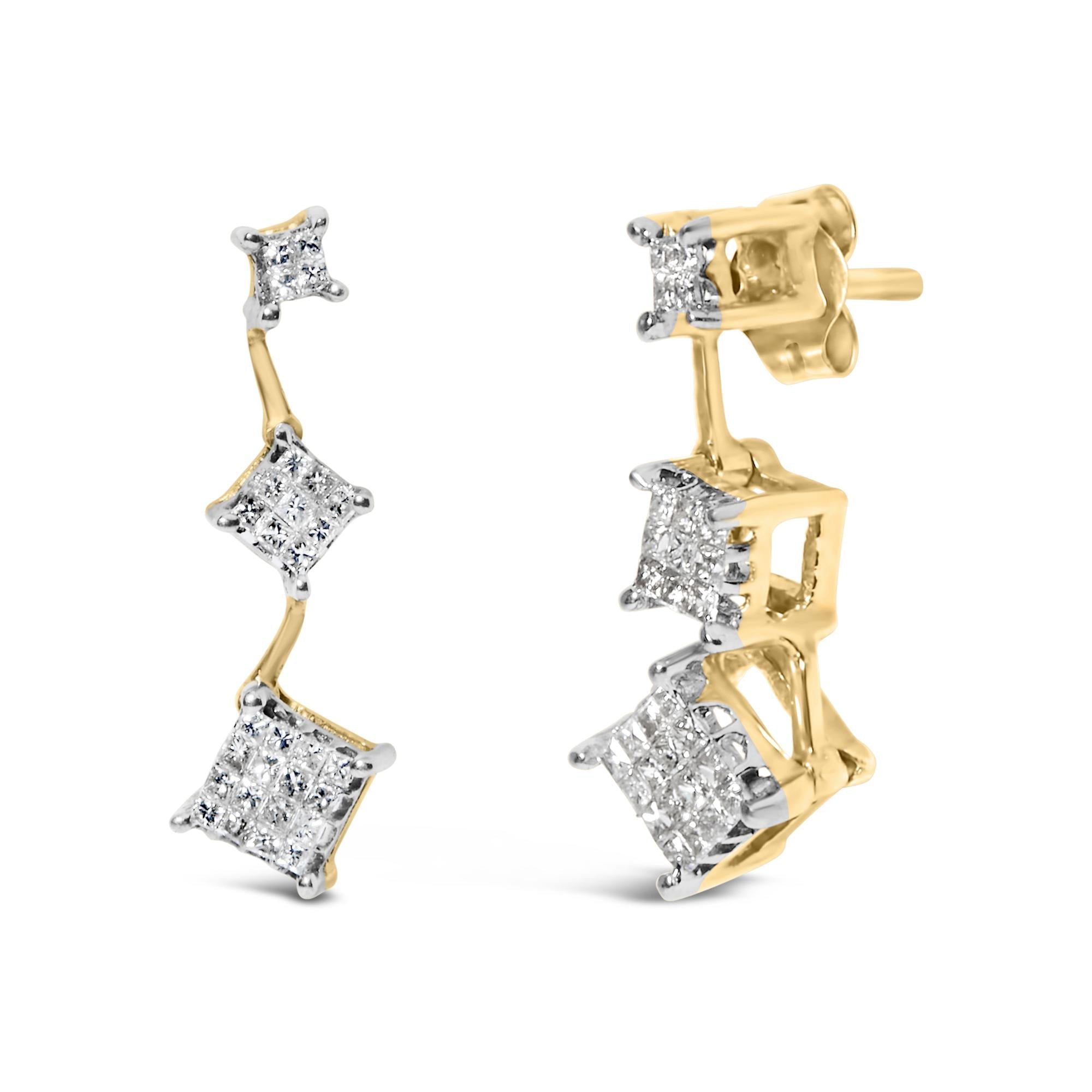 14K Yellow Gold 1 cttw Princess Cut Diamond Earrings (H-I, SI1-SI2) - Friggin Jewelry
