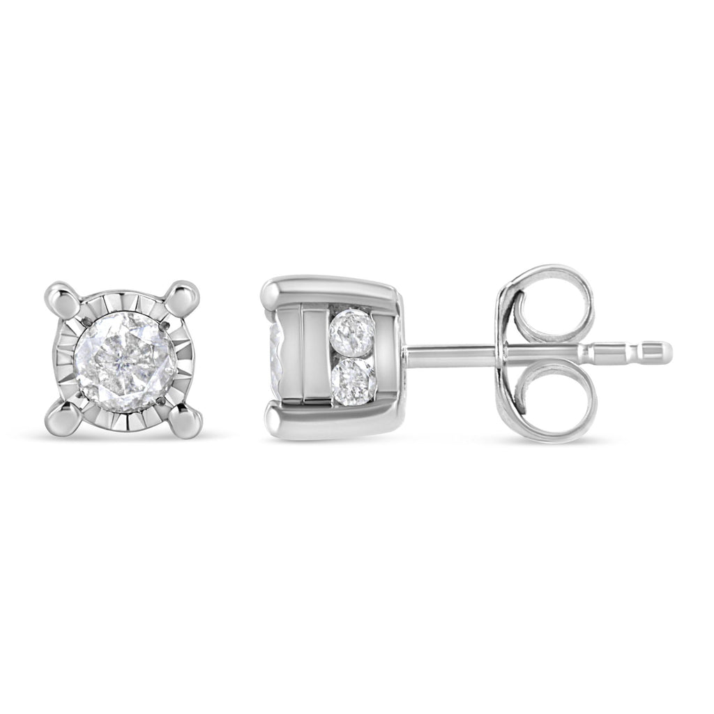 .925 Sterling Silver 1.0 Cttw Round Brilliant-Cut Diamond Miracle-Set Solitaire Stud Earrings (H-I Color, I2-I3 Clarity) - Friggin Jewelry